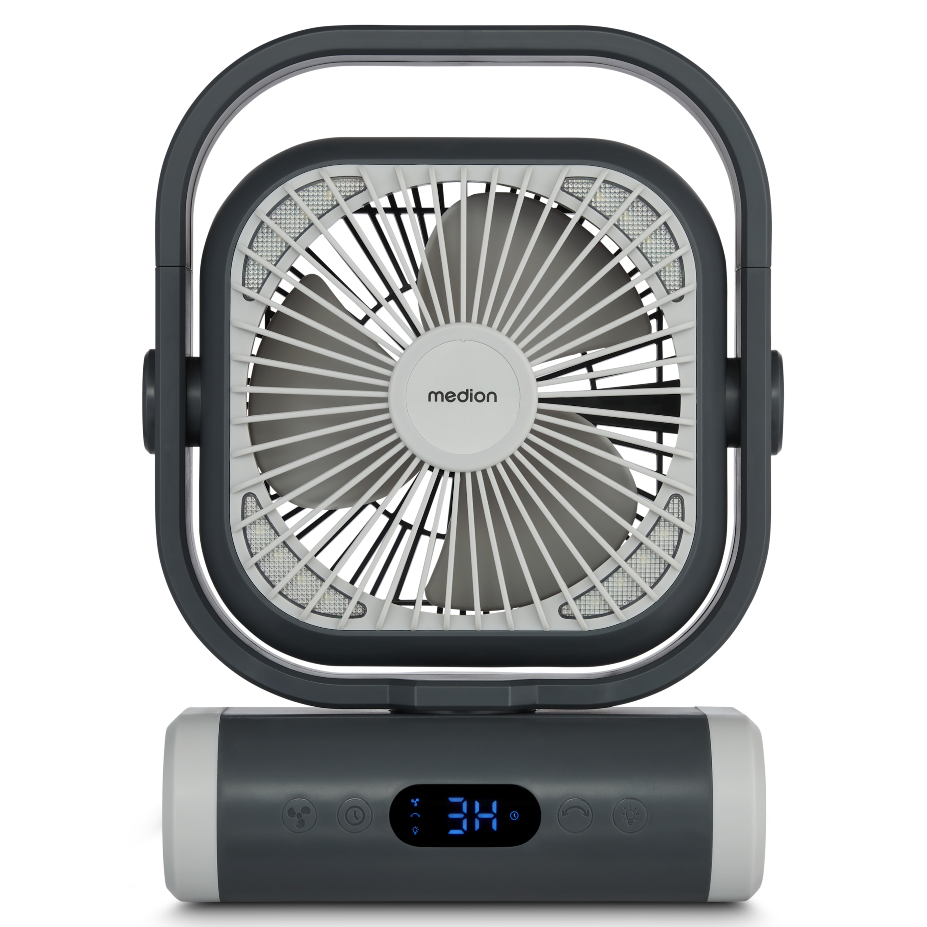 MEDION® LIFE Camping Ventilator E10 TF, 20 W Leistung, 5 Geschwindigkeitsstufen, 110° Oszillation, 10.000 mAh Akku, als Powerbank nutzbar, LED
