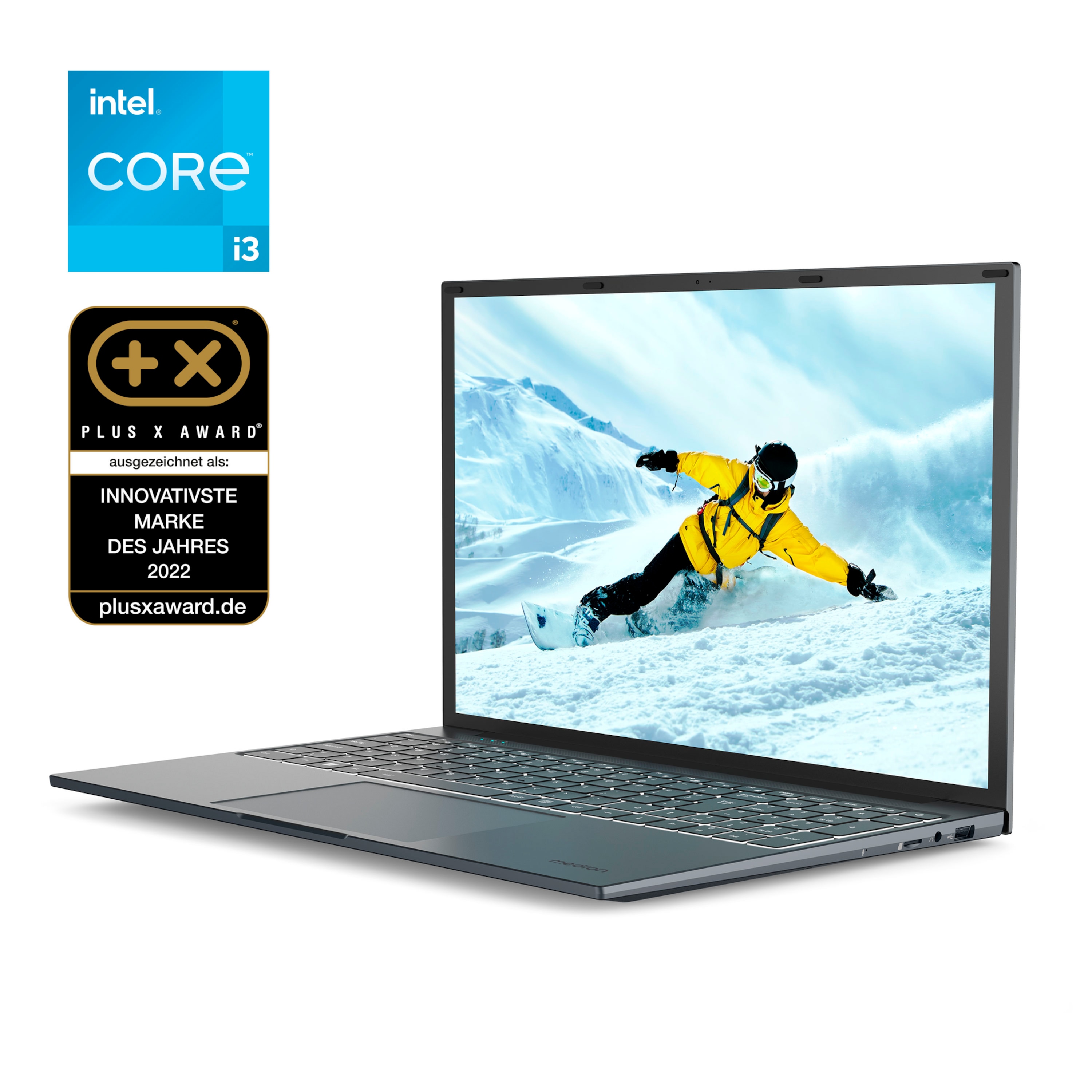 MEDION® E16433 Laptop, Intel® Core™ i3-1215U, Windows 11 Home, 40,6 cm (16,0'') FHD+ Display, Intel® UHD Grafik, 512 GB SSD, 8 GB RAM