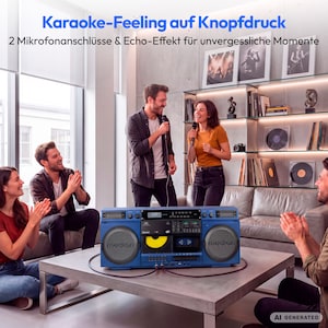 MEDION® LIFE P66538 Retro-Boombox blau, DAB+/PLL-UKW Radio, Bluetooth® 5.3 für das Abspielen von Smartphone & Co, CD-Player, Kassettendeck, X-Bass Funktion, 2 x 10 W RMS