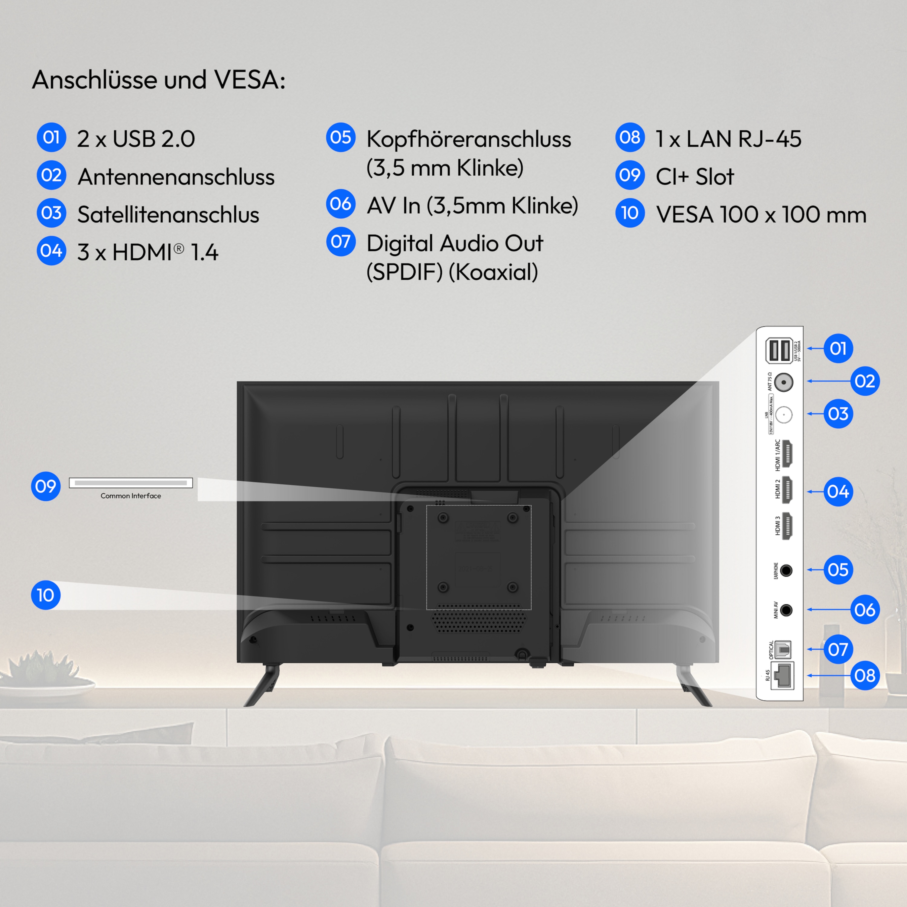 MEDION® LIFE MD 824102 Smart-TV, 59,9 cm (24'') HD Display, PVR ready, HD Triple Tuner, VIDAA App Store, NETFLIX, Disney+, DAZN, Amazon Prime Video, Paramount+, Apple TV, Magenta TV, HBOmax, RTL+, Joyn App