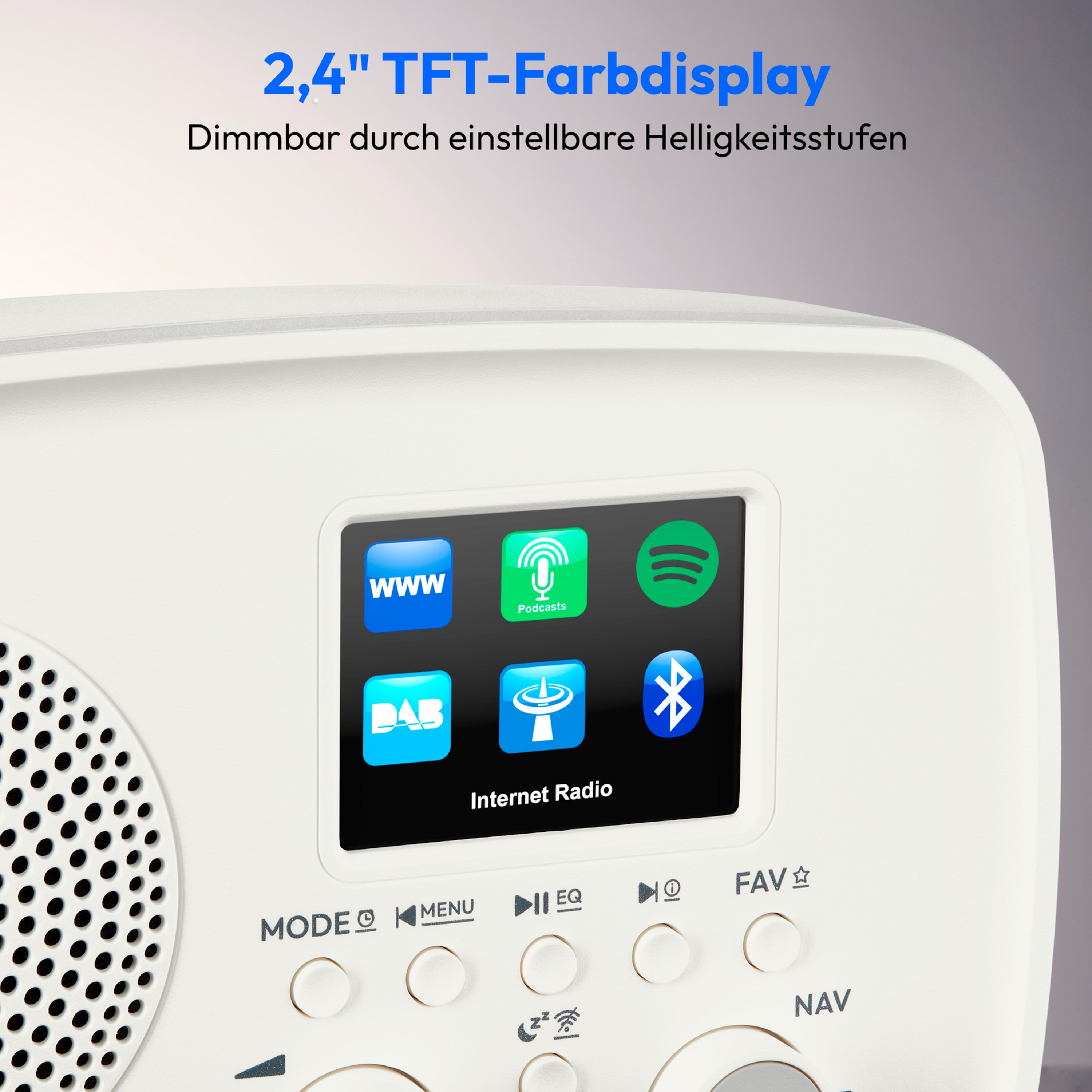 MEDION® MEDION LIFE Internetradio IRE-1 (MD89318), Empfang von über 40.000 Sendern & 20.000 Podcasts, 5 Watt (RMS), Bluetooth® 5.2 wireless technology, 2,4" (6,1 cm) TFT-Farbdisplay