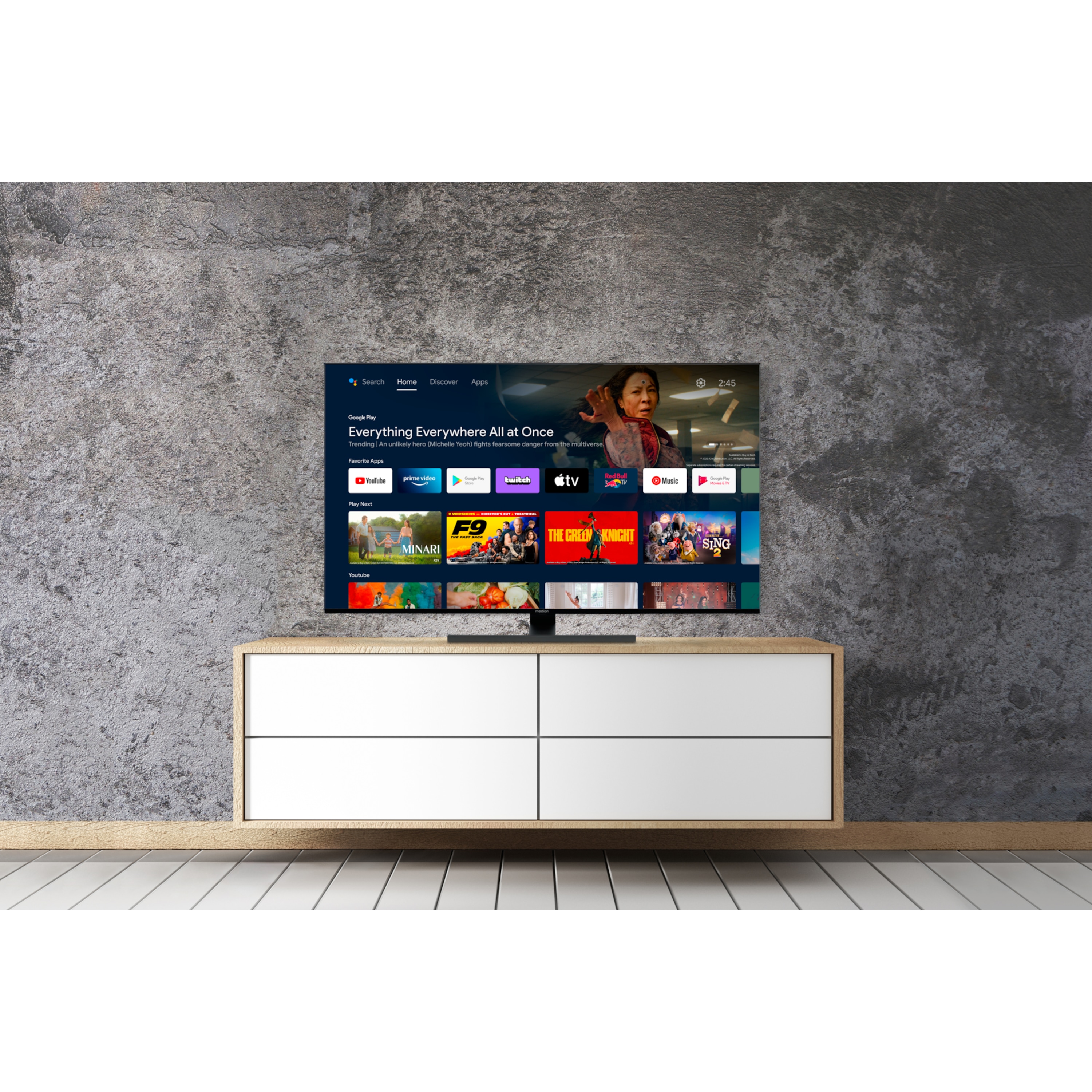 MEDION® LIFE® X15529 (MD 31172) QLED Android TV, 138,8 cm (55'') Ultra HD Smart-TV, HDR, Dolby Vision®, Micro Dimming, MEMC, PVR ready, Netflix, Amazon Prime Video, Bluetooth®, DTS Virtual X, DTS X und Dolby Atmos Unterstützung, HD Triple Tuner