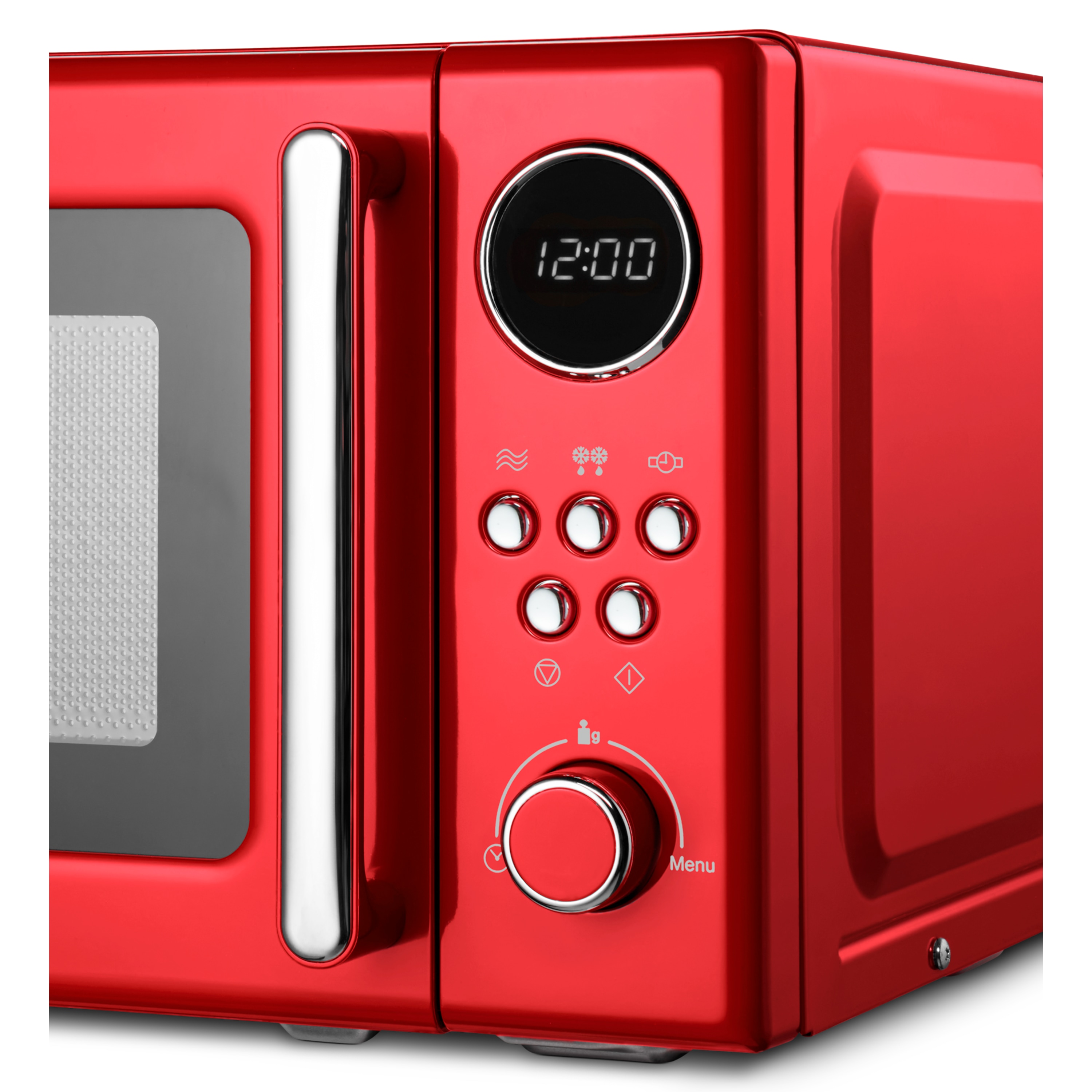 MEDION® Retro-Mikrowelle MD 15000, rot, 800 W Leistung, 20 L kompakt, 5 Mikrowellenstufen, Auftaufunktion, Timerfunktion, stilvolles Retro-Design