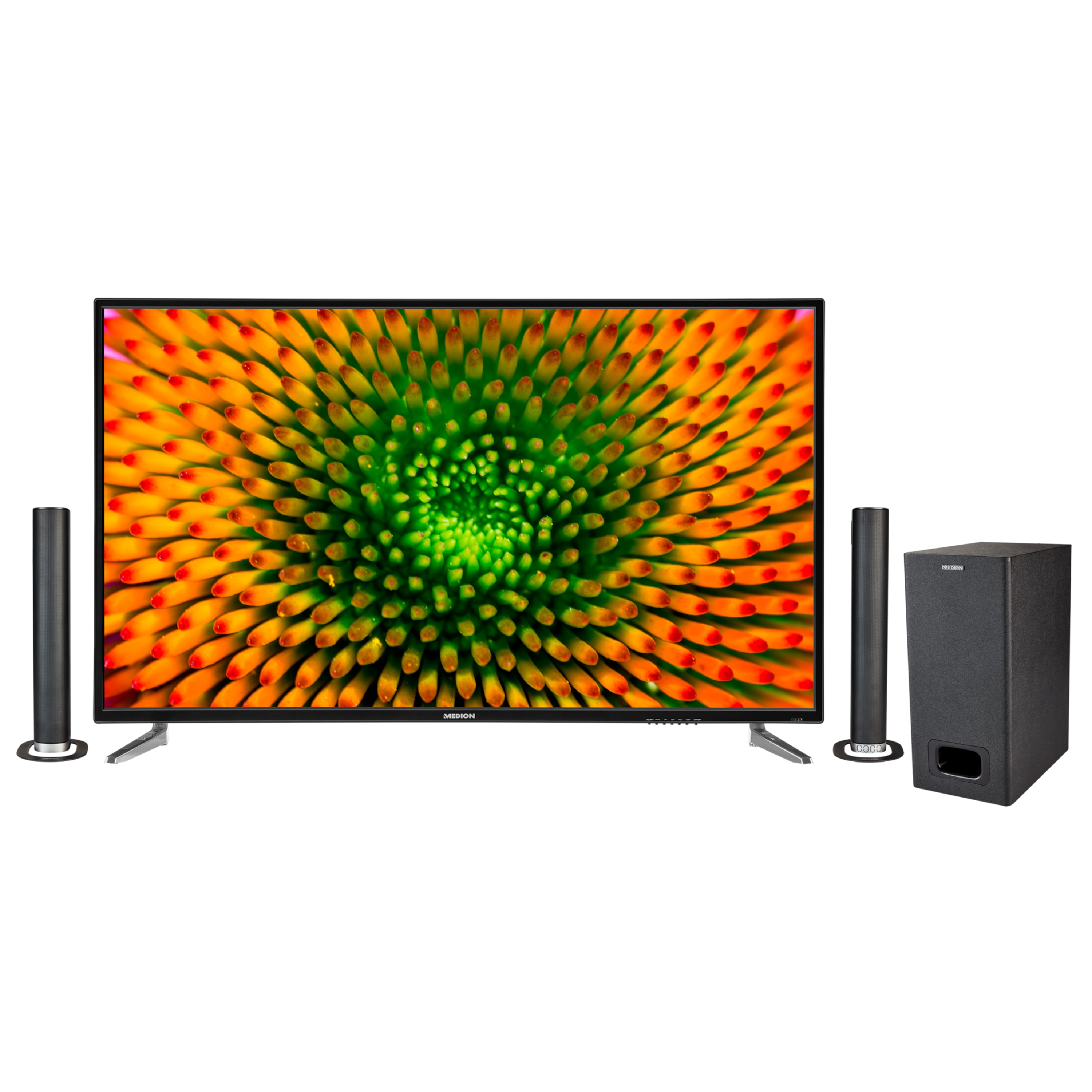 MEDION® LIFE® P15502 138,8 cm (55") Ultra HD TV + P61220 TV-Soundbar mit Bluetooth & Subwoofer - ARTIKELSET