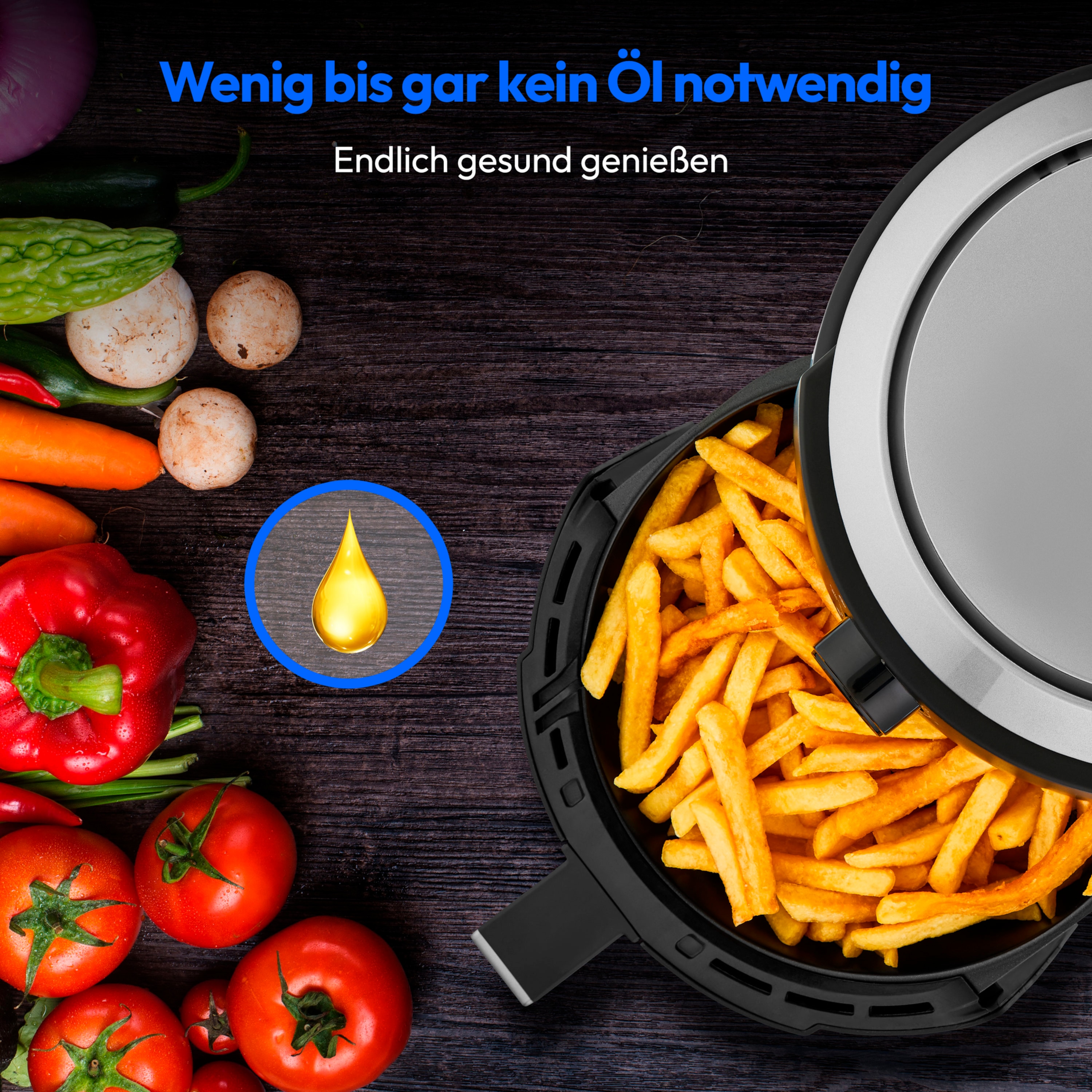 MEDION® LIFE Heißluftfritteuse P30 L (MD13020), 100 Rezepte in der Life+ App¹, 4,7 Liter Fassungsvermögen, 1.500 Watt, 60 min. Timer