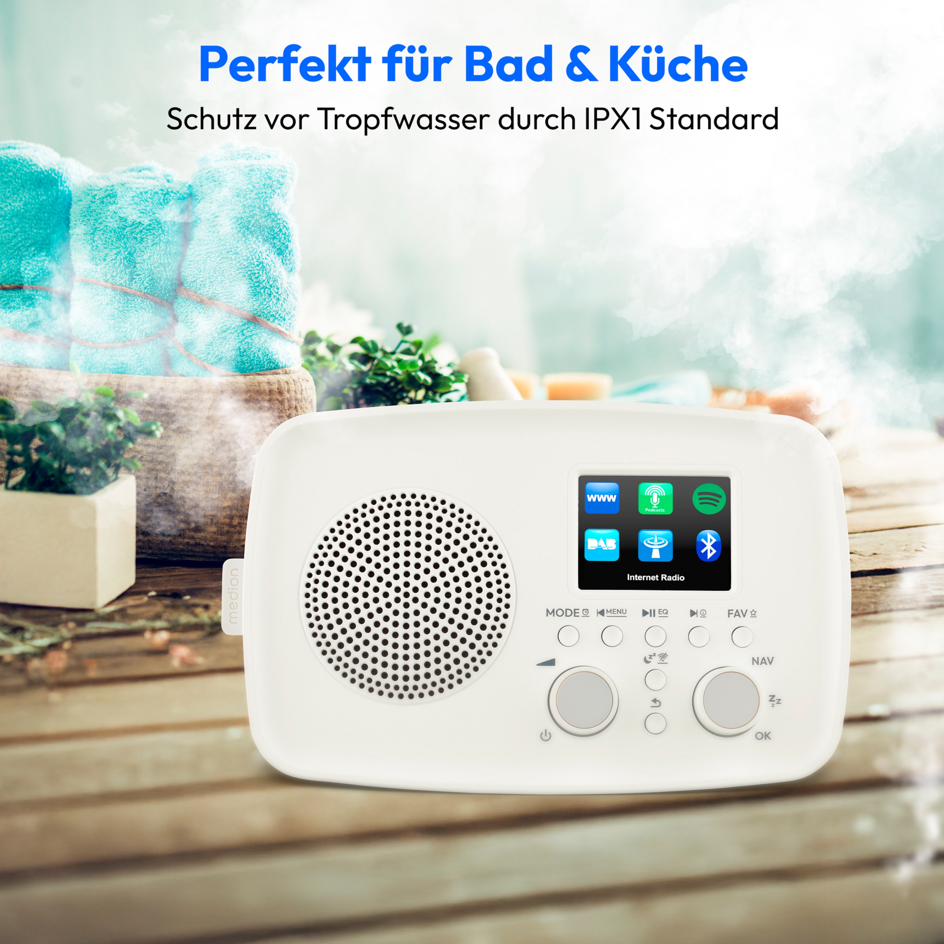 MEDION® MEDION LIFE Internetradio IRE-1 (MD89318), Empfang von über 40.000 Sendern & 20.000 Podcasts, 5 Watt (RMS), Bluetooth® 5.2 wireless technology, 2,4" (6,1 cm) TFT-Farbdisplay
