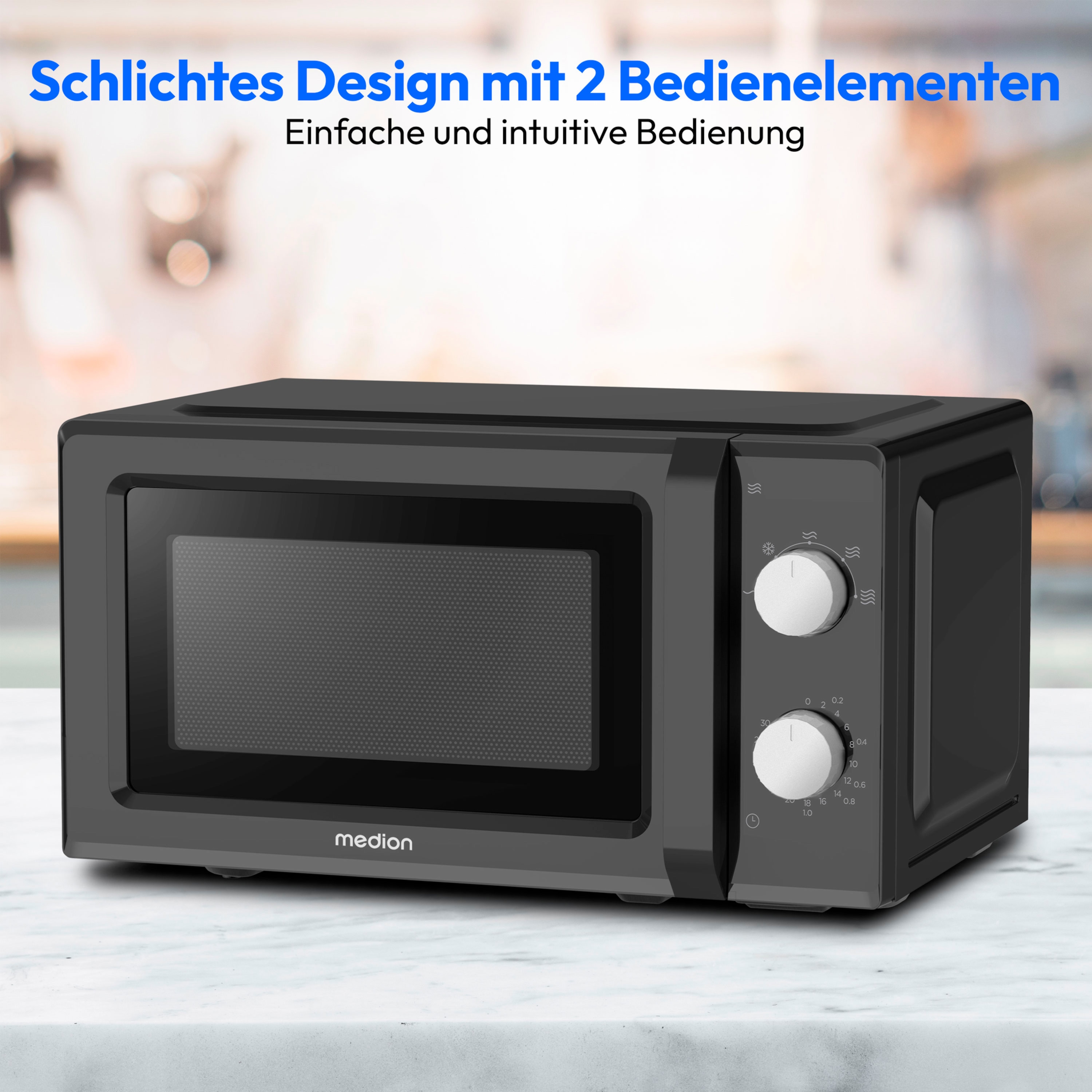 MEDION® LIFE® Mikrowelle MD 11475, 700 W Leistung, 20 L kompakt, 5 Mikrowellenstufen, Auftaufunktion, Timerfunktion