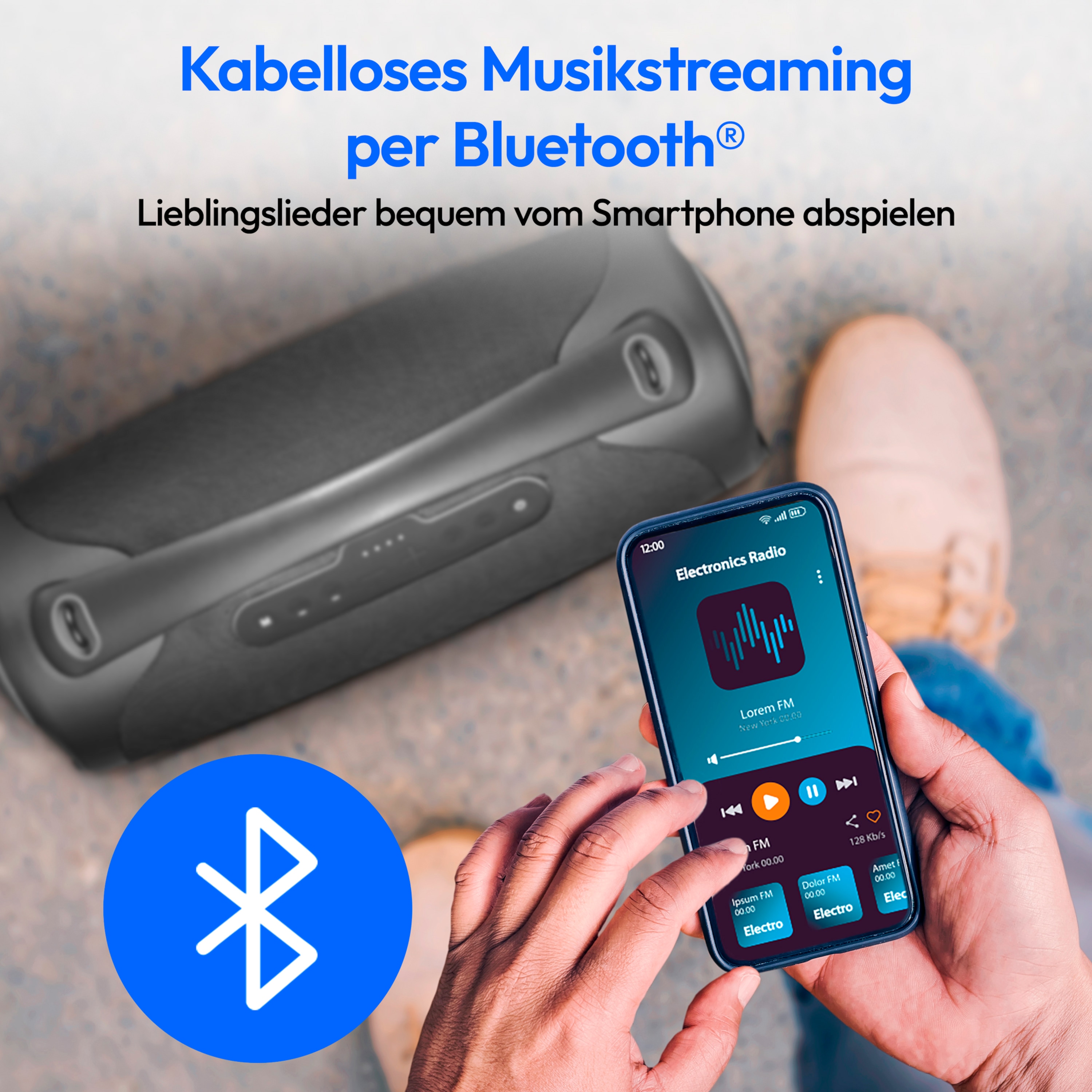 MEDION® LIFE® P61768 Tragbarer Bluetooth® Lautsprecher XL, Dual Illuminated & Lightstrip (RGB-Lichteffekte), Bluetooth® 5.3, integrierter Akku mit bis zu 30 Stunden Laufzeit, robustes & mobiles Design, 2 x 25 W + 50 W RMS