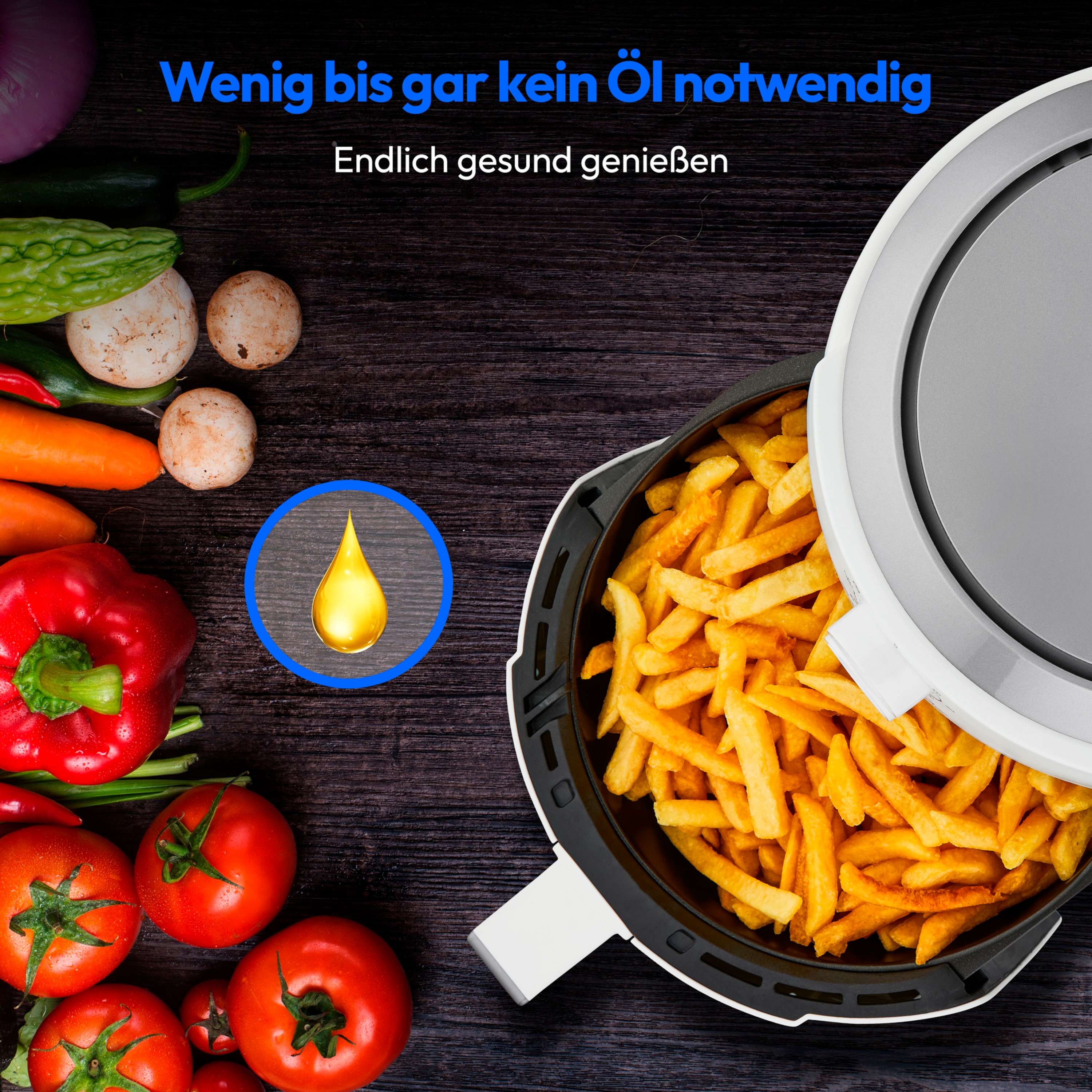 MEDION® LIFE Heißluftfritteuse P30 L (MD13020), 100 Rezepte in der Life+ App¹, 4,7 Liter Fassungsvermögen, 1.500 Watt, 60 min. Timer