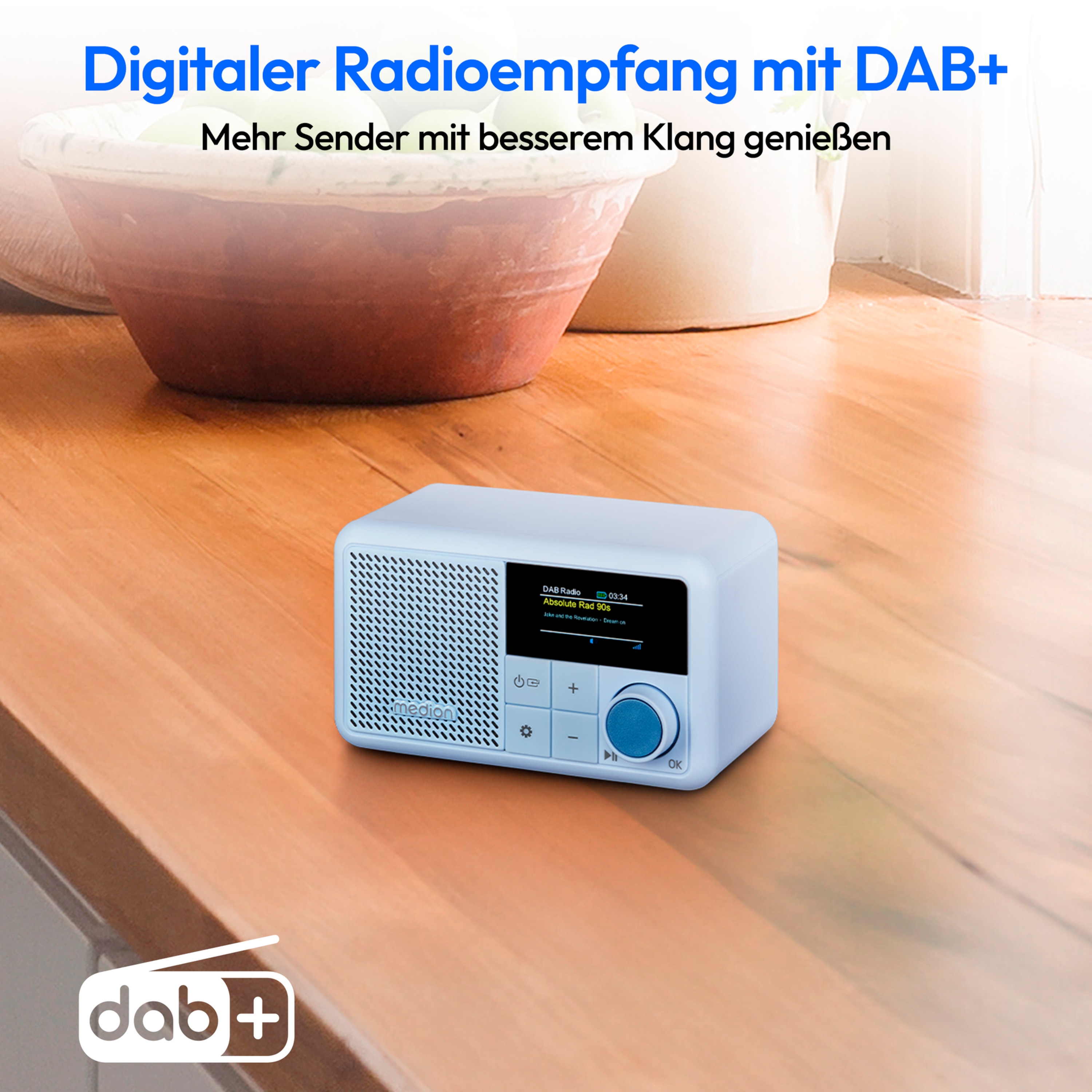 MEDION® LIFE® S66822 Tragbares DAB+ Radio, Farb-TFT Display 3,73 cm (1,47''), DAB+/UKW-Radio (je 40 Senderspeicher), Bluetooth® 5.3, integrierter Akku, extra kompakt, 2 W RMS