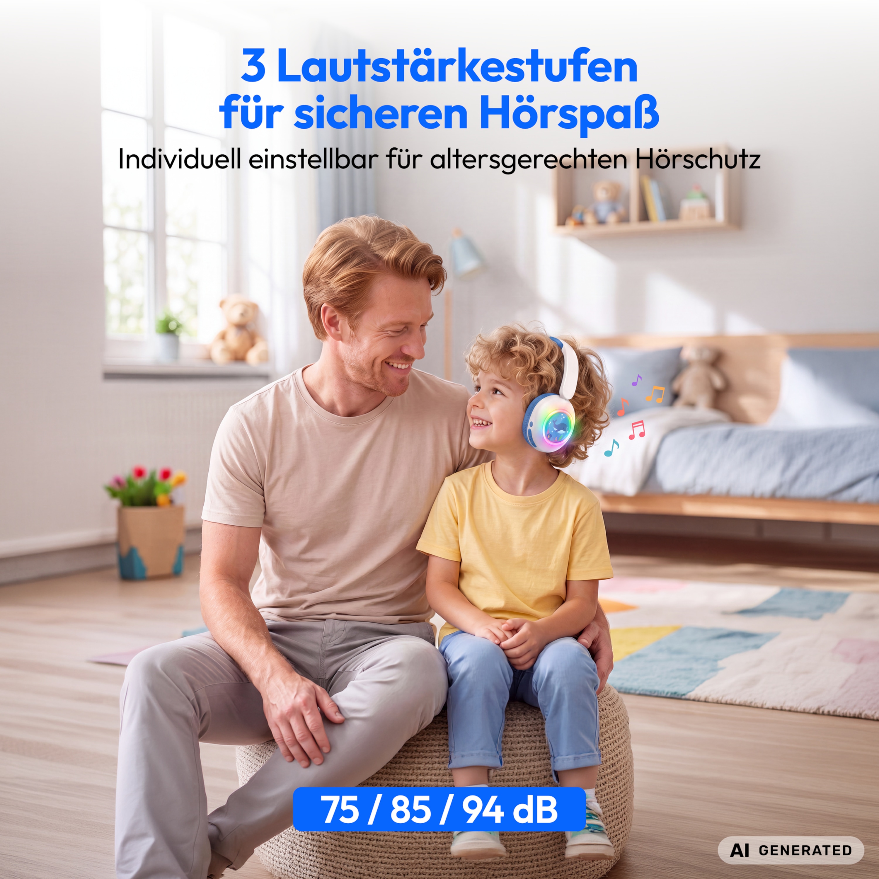 MEDION® LIFE HE-1 Kids Bluetooth Kinderkopfhörer, 3-stufiger Gehörschutz, bis zu 85 Std. Akkulaufzeit, MP3-Player, Bluetooth 5.4, AUX & microSD, LED-Lichtring, austauschbare Designs