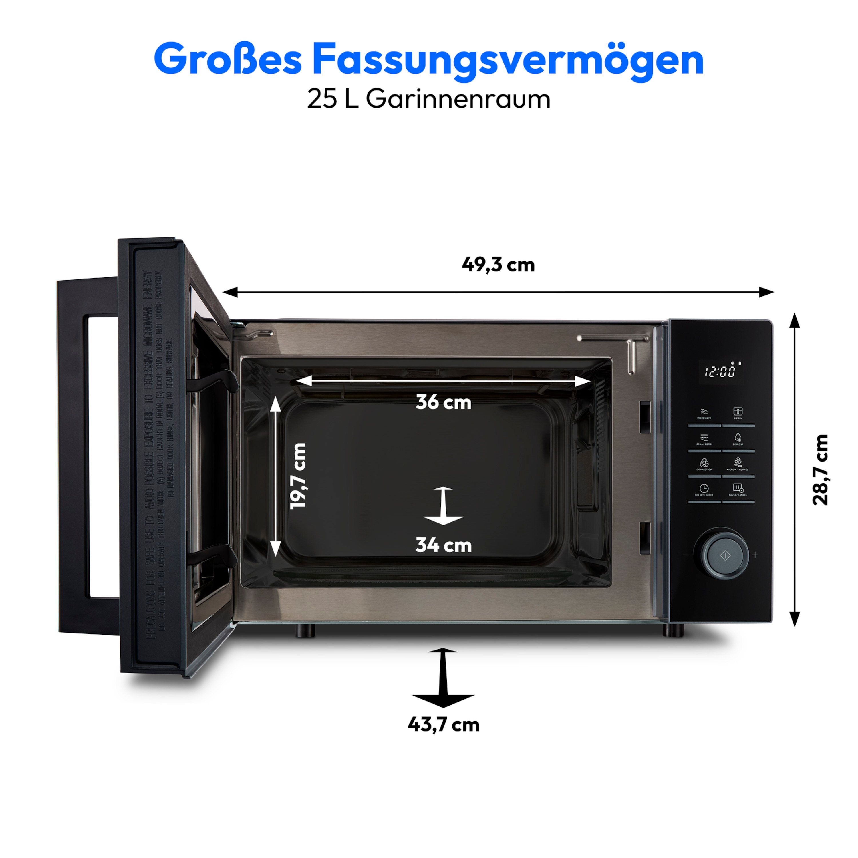 MEDION® LIFE® 3-in-1 Mikrowelle MD 12231, 900 W Leistung, Grill- und Heißluftfunktion, 25 L kompakt, 10 Leistungsstufen, Auftaufunktion, Timerfunktion