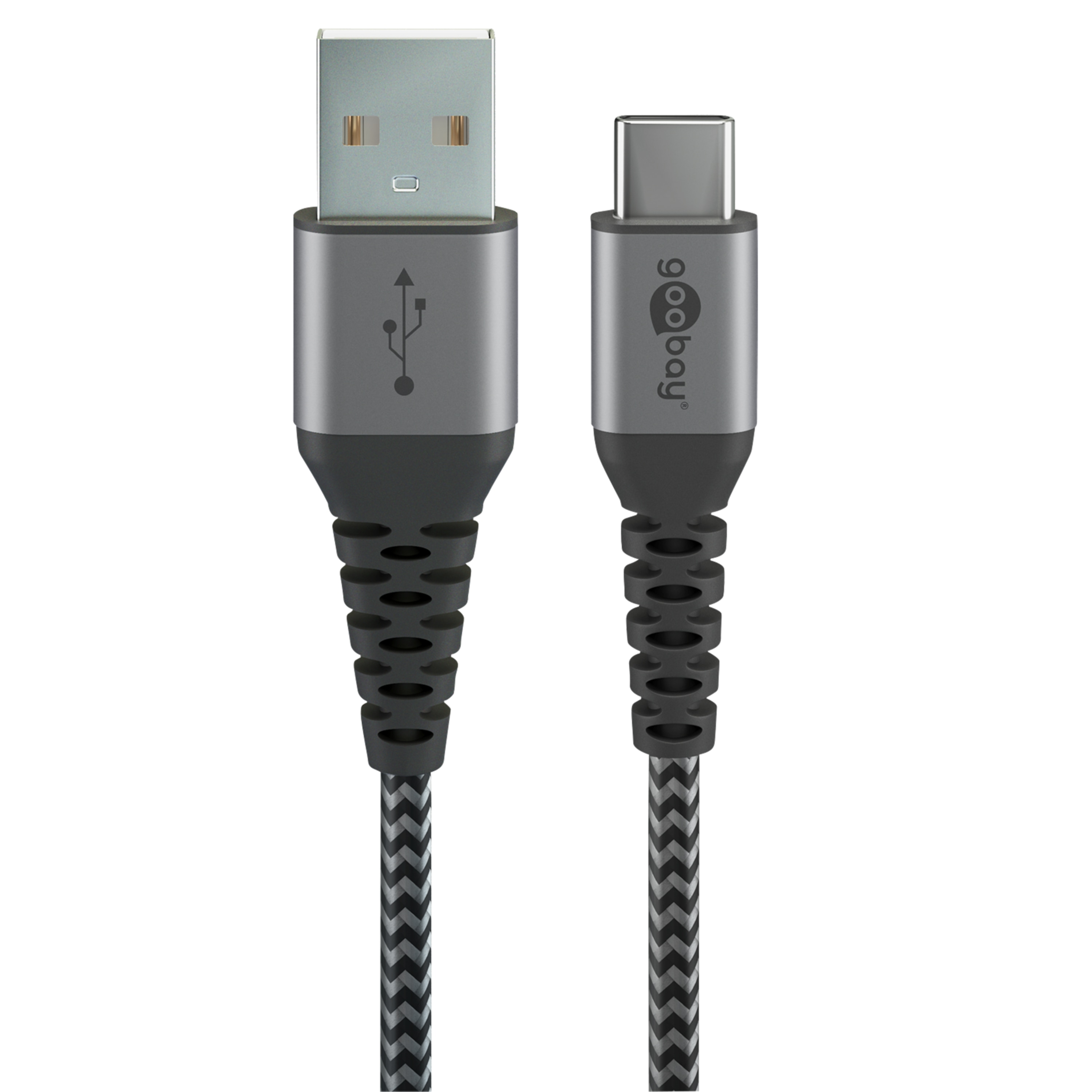 WENTRONIC USB-C auf USB-A Textilkabel mit Metallsteckern, elegantes und extra robustes Verbindungskabel, für Geräte mit USB-C Anschluss