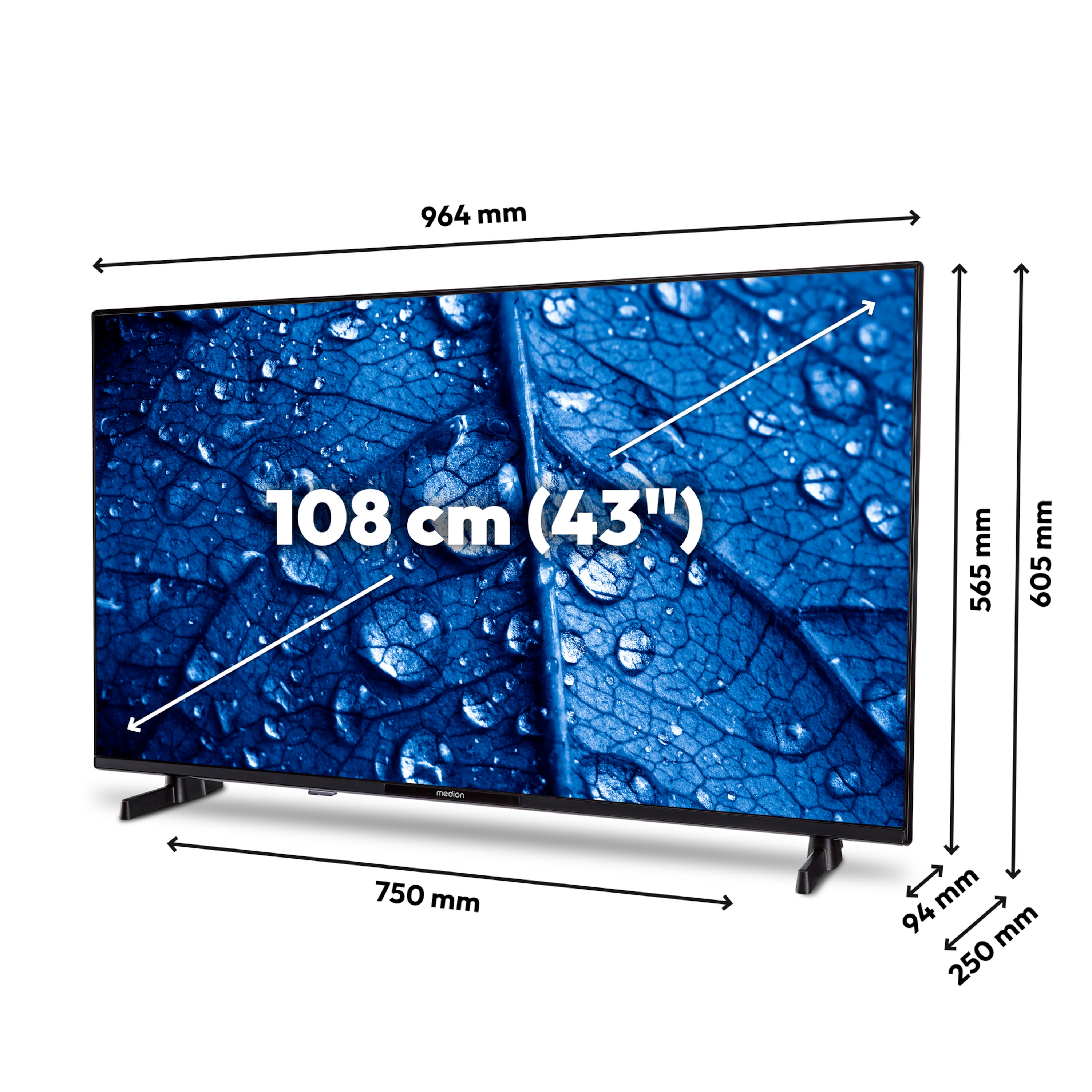 MEDION® LIFE® P14351 Smart-TV, 108 cm (43'') Full HD Display, HDR, PVR ready, Bluetooth®, Netflix, Amazon Prime Video & Disney+ App