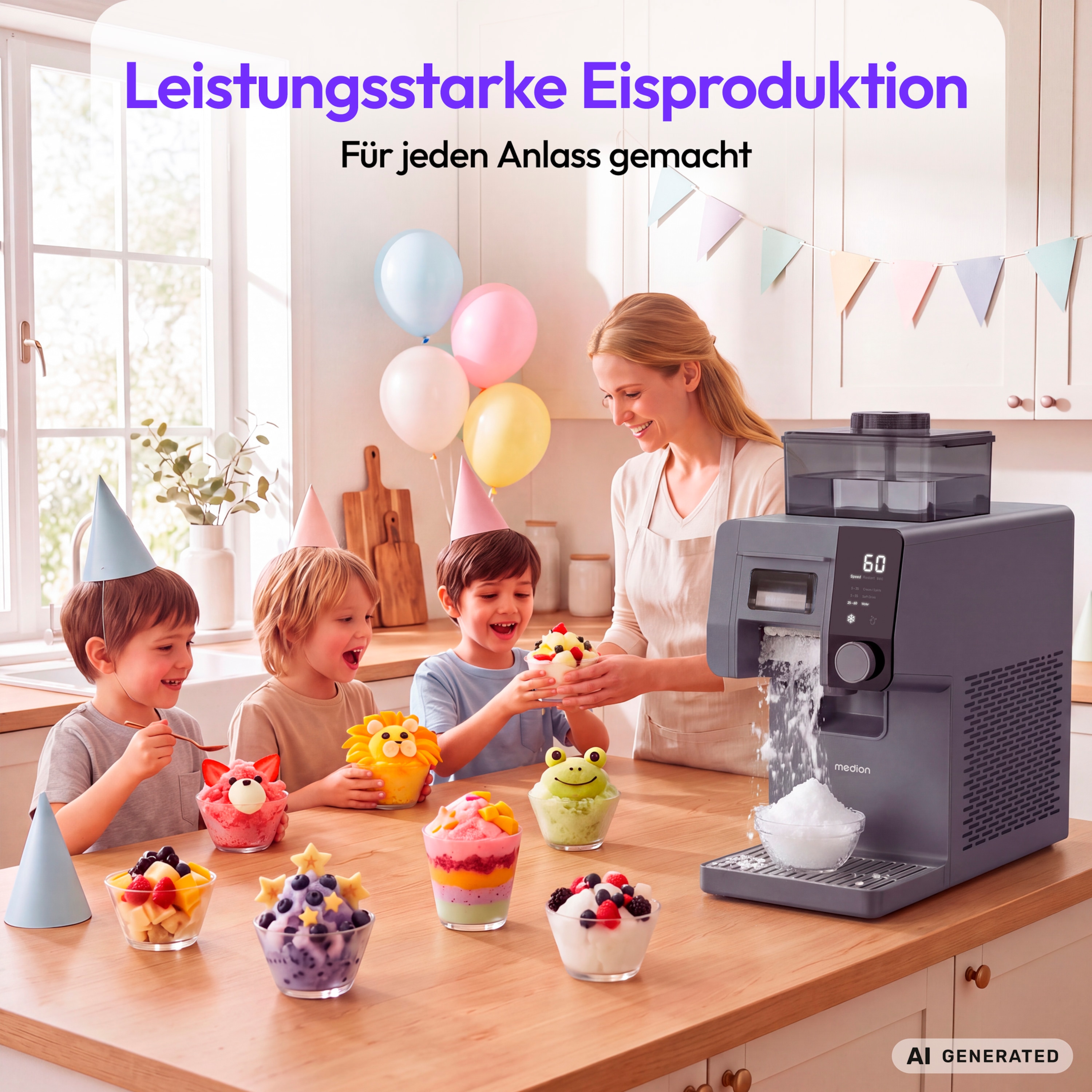 MEDION® Snowzy MD 100183, Snow-Ice-Maker, 200 Watt, 1,8-Liter-Tank, in 50 Sekunden startklar, stufenlose Geschwindigkeitsregelung, LED-Display