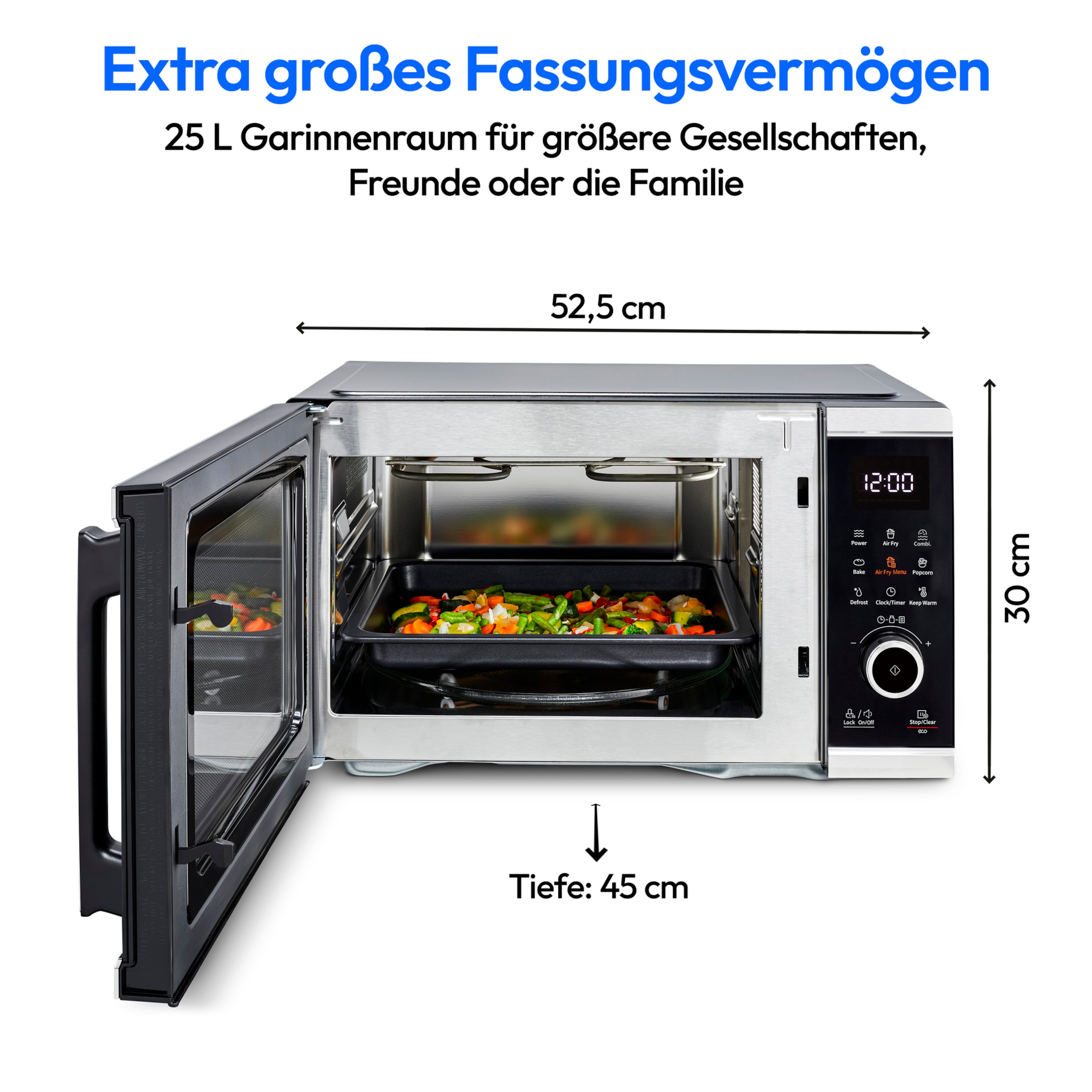 MEDION® LIFE® Mikrowelle mit Heißluft- fritteusen- funktion  MD 11499, 3in1 Mikrowelle, 25 L Garinnenraum, 900 W Mikrowellenleistung, 9 Automatikprogramme