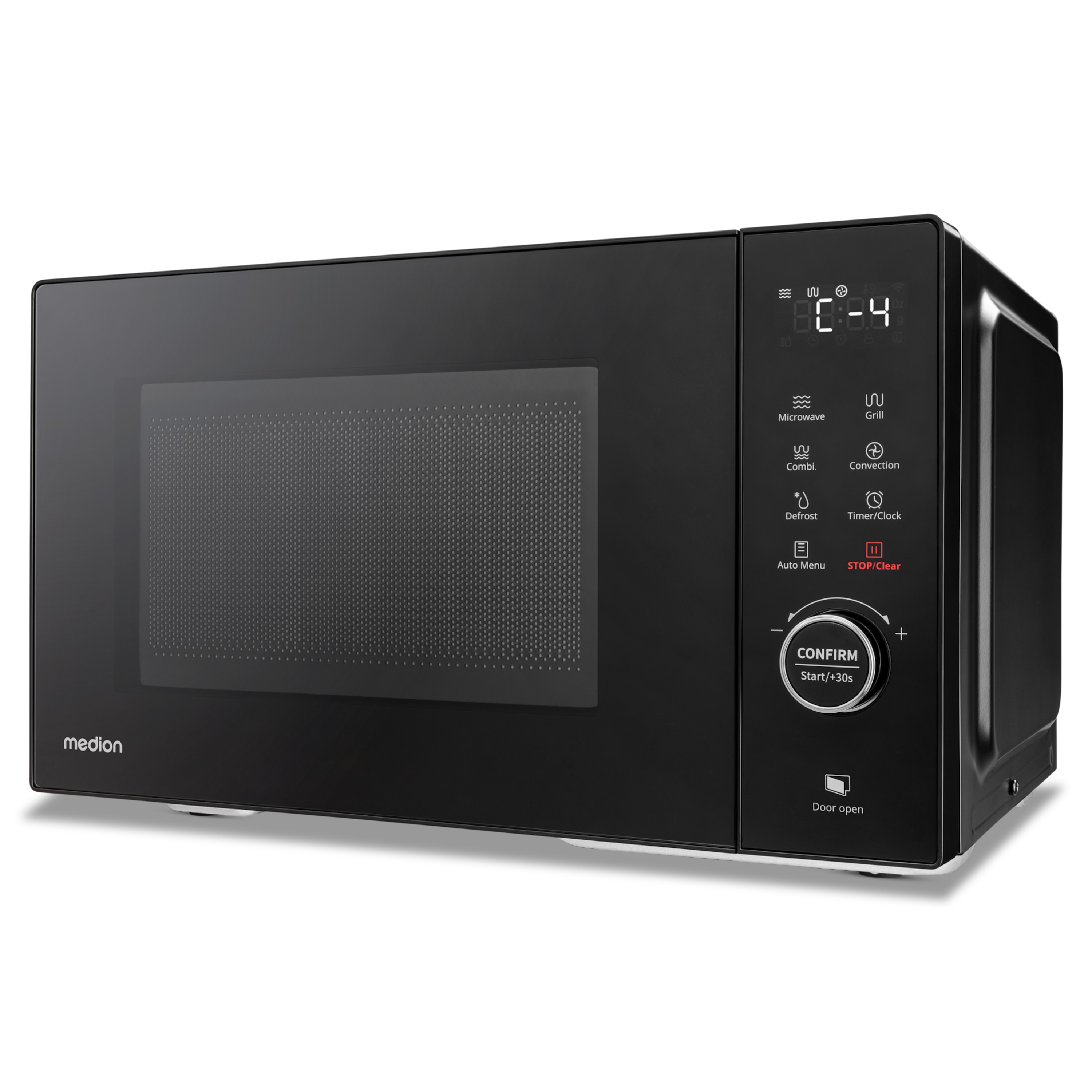 MEDION® LIFE® 3 in 1 Mikrowelle MD12031, 900 Watt Mikrowellenleistung, 1000 Watt Grillleistung, 1680 Watt Heißluftfunktion, Sensor-Touch-Türöffnung, 11 Automatikprogramme, 23 L Kapazität, 5 Leistungsstufen, digitaler 95 min. Timer, Auftaufunktion