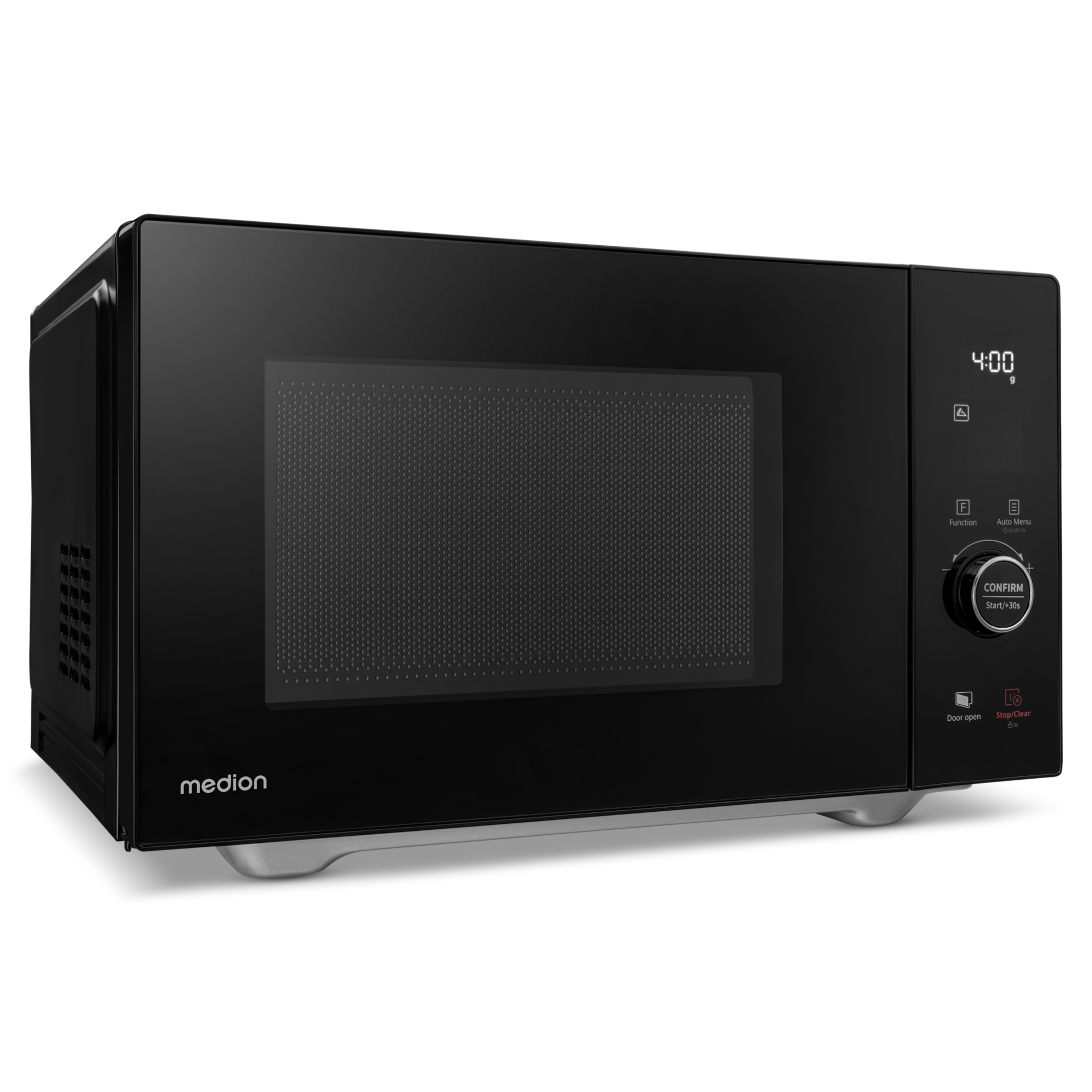 MEDION® LIFE® 4 in 1 Mikrowelle MD12041, 900 Watt Mikrowellenleistung, 1100 W Obergrillleistung, 500 W Untergrilleistung, 2100 W Heißluftfunktion, 2 Heizelemente, Sensor-Touch-Türöffnung, 11 Automatikprogramme, 25 L Kapazität, 10 Leistungsstufen