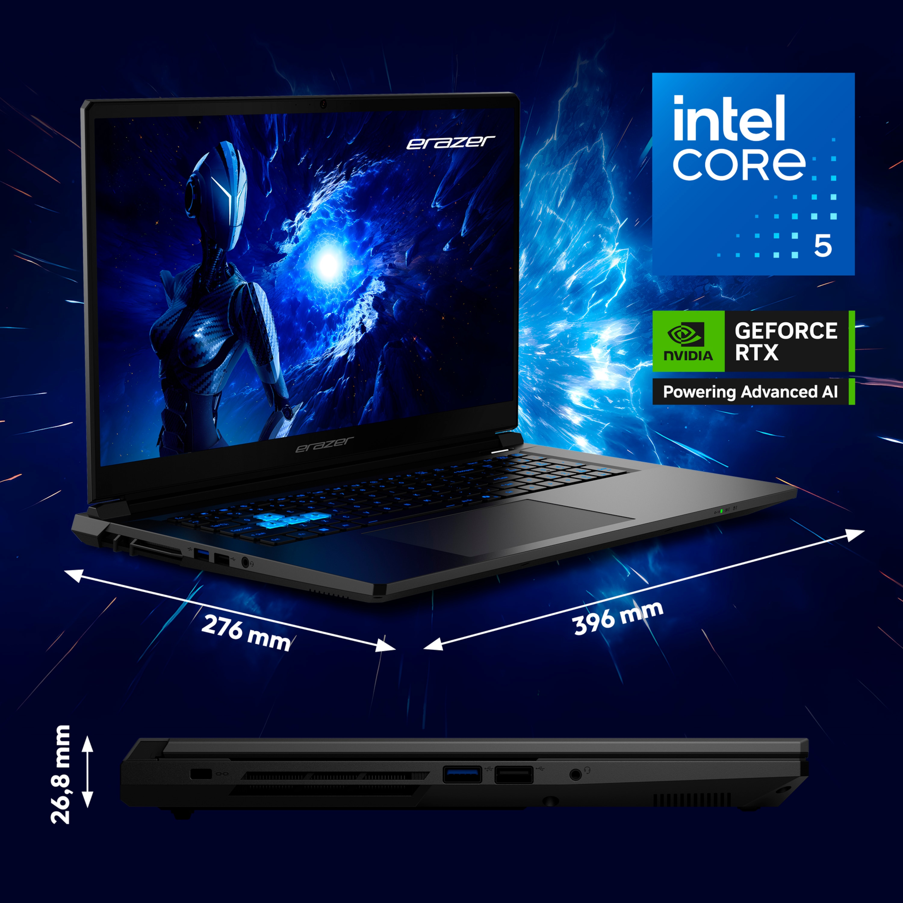 MEDION® ERAZER Scout 17 E1 Core Gaming Laptop, Intel® Core™ 5 210H, Windows 11 Home, 43,9 cm (17,3") FHD Display mit 144 Hz, NVIDIA® GeForce RTX™ 5050, 1 TB SSD, 16 GB RAM