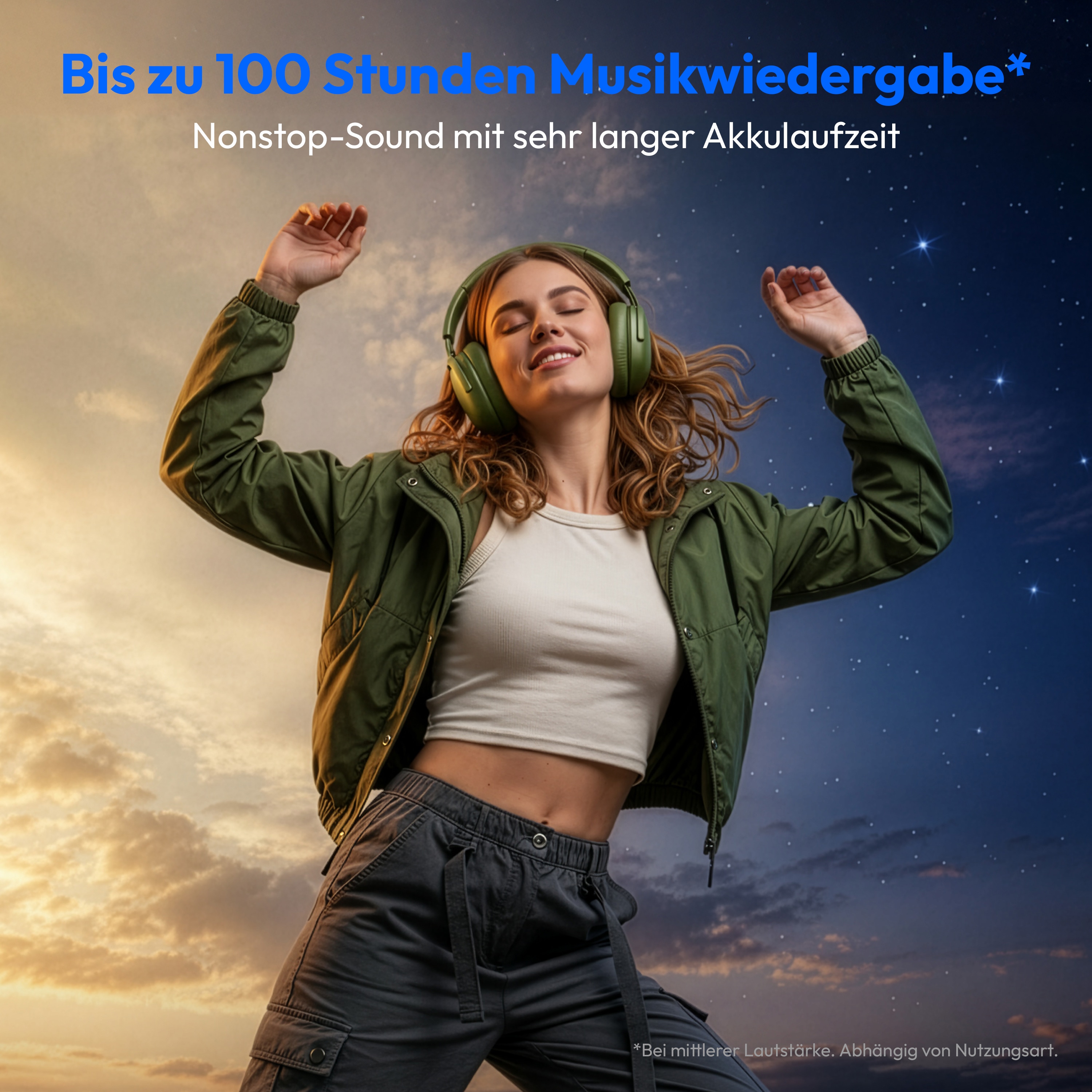 MEDION® Over Ear-Kopfhörer LIFE HX-1 Pure grün, bis zu 100 Stunden Akkulaufzeit, 3 EQ-Presets + 1 App-Preset, Bluetooth® 5.4 wireless technology, IPX4 Spritzwasserschutz