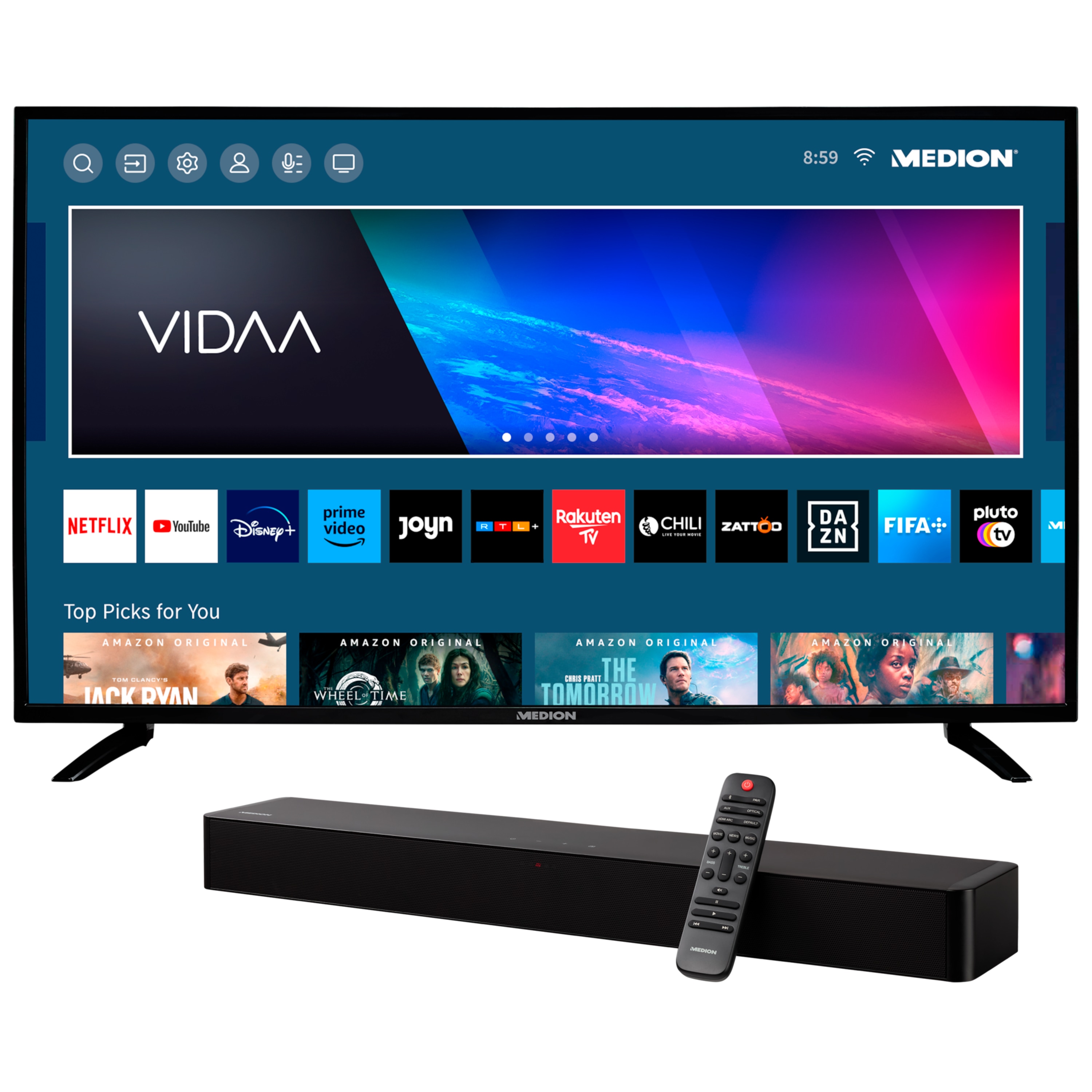 BundelDEAL ! LIFE® X14315 (MD 30090) Ultra HD LCD Smart TV | 108 cm (43'') Ultra HD Display & Soundbar MEDION® LIFE® P61155 (MD44055)