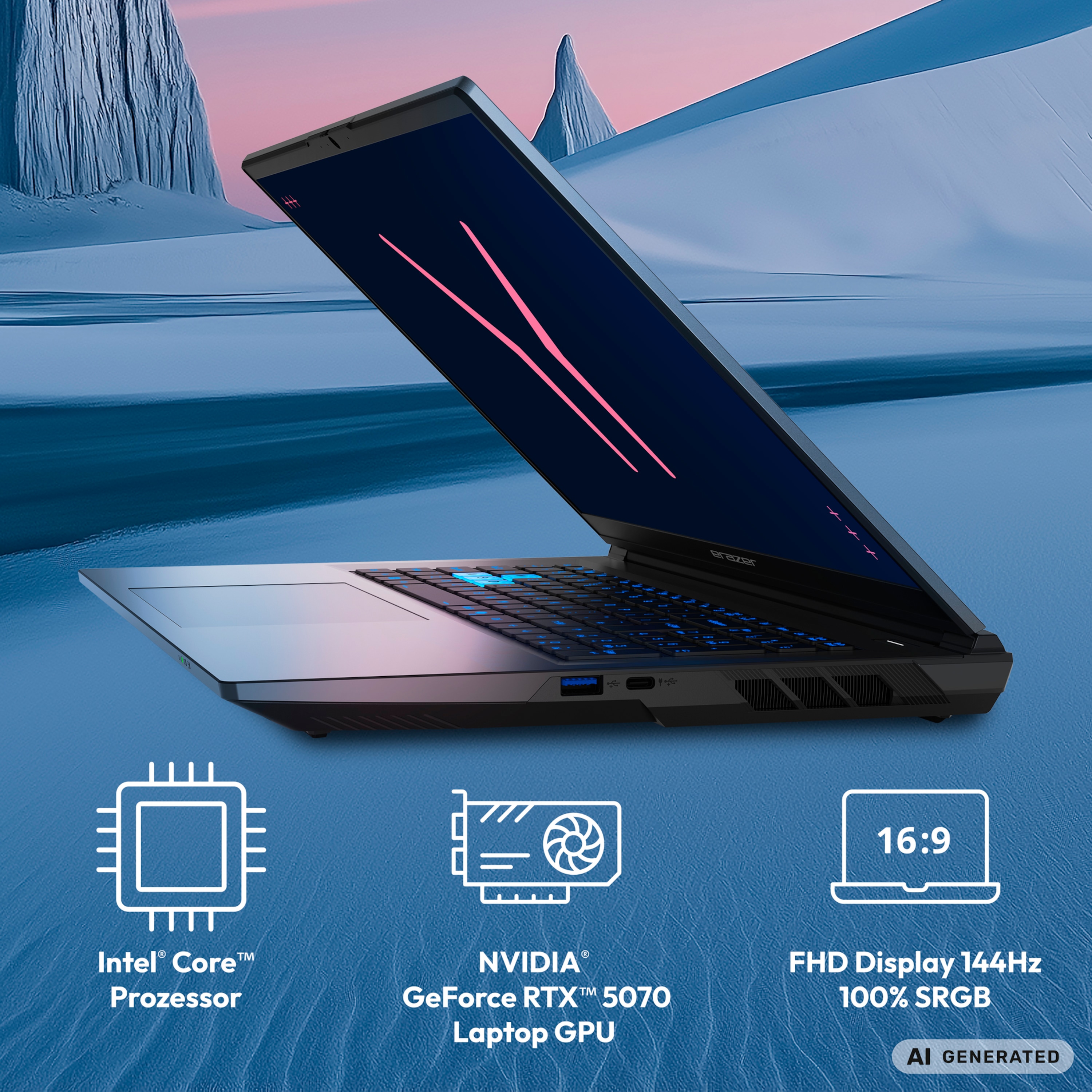 MEDION® ERAZER Defender 17 P10 Core Gaming Laptop, Intel® Core™ i9-14900HX, Windows 11 Home, 43,8 cm (17,3") FHD Display mit 144 Hz, NVIDIA® GeForce RTX™ 5070, 1 TB SSD, 16 GB RAM