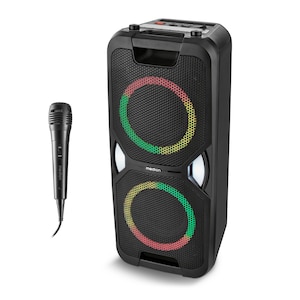 MEDION® LIFE PE-1 Pure Partylautsprecher, PLL-UKW Radio, Bluetooth® 5.4, satter Sound, verschiedene Lichteffekte, X-Bass Bassanhebung, inkl. Mikrofon, 2 x 25 W RMS Ausgangsleistung
