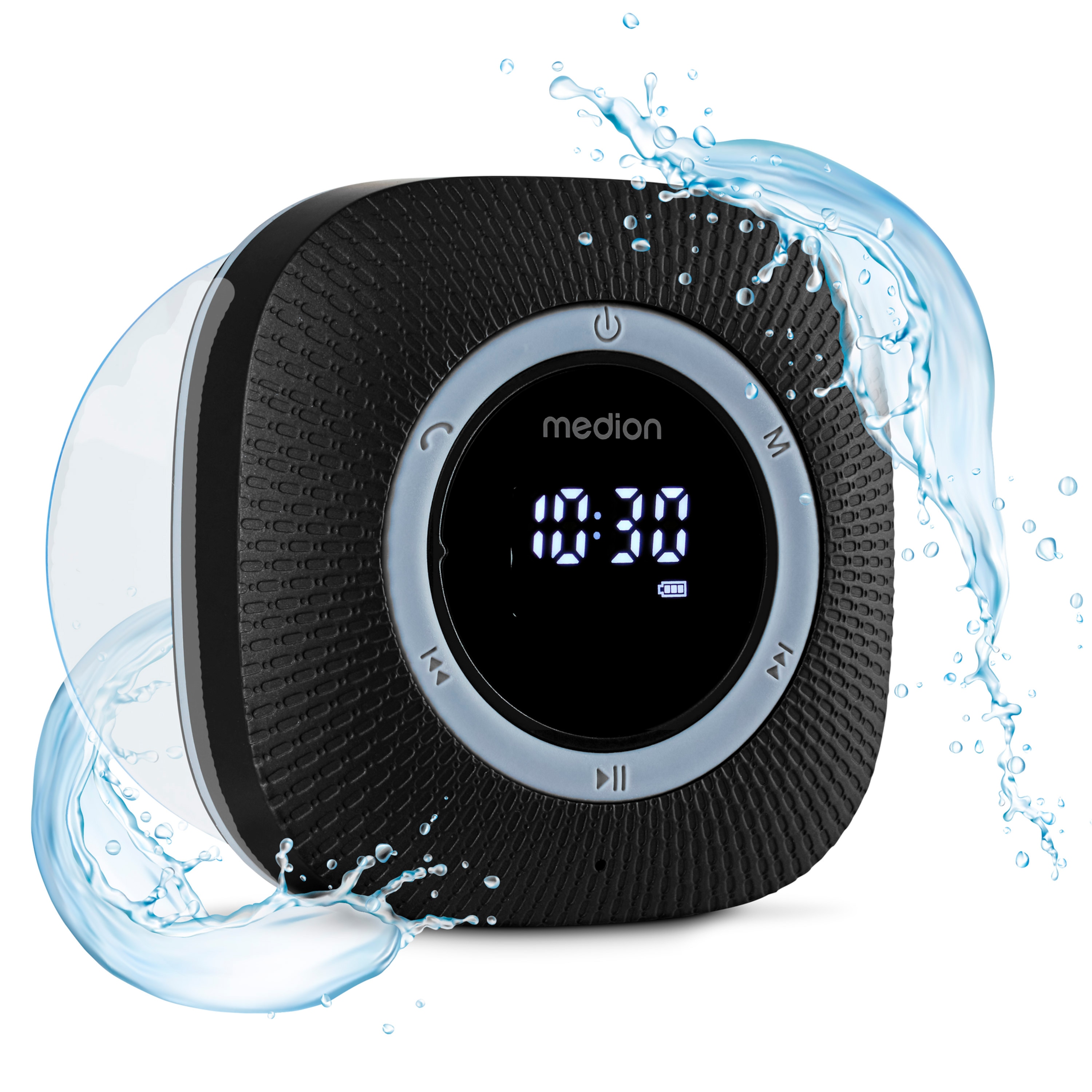 MEDION S66884 Duschradio, LED-Display, UKW-Radio, IPX6 Schutz, Bluetooth 5.0, 30 W Ausgangsleistung (3 W RMS)