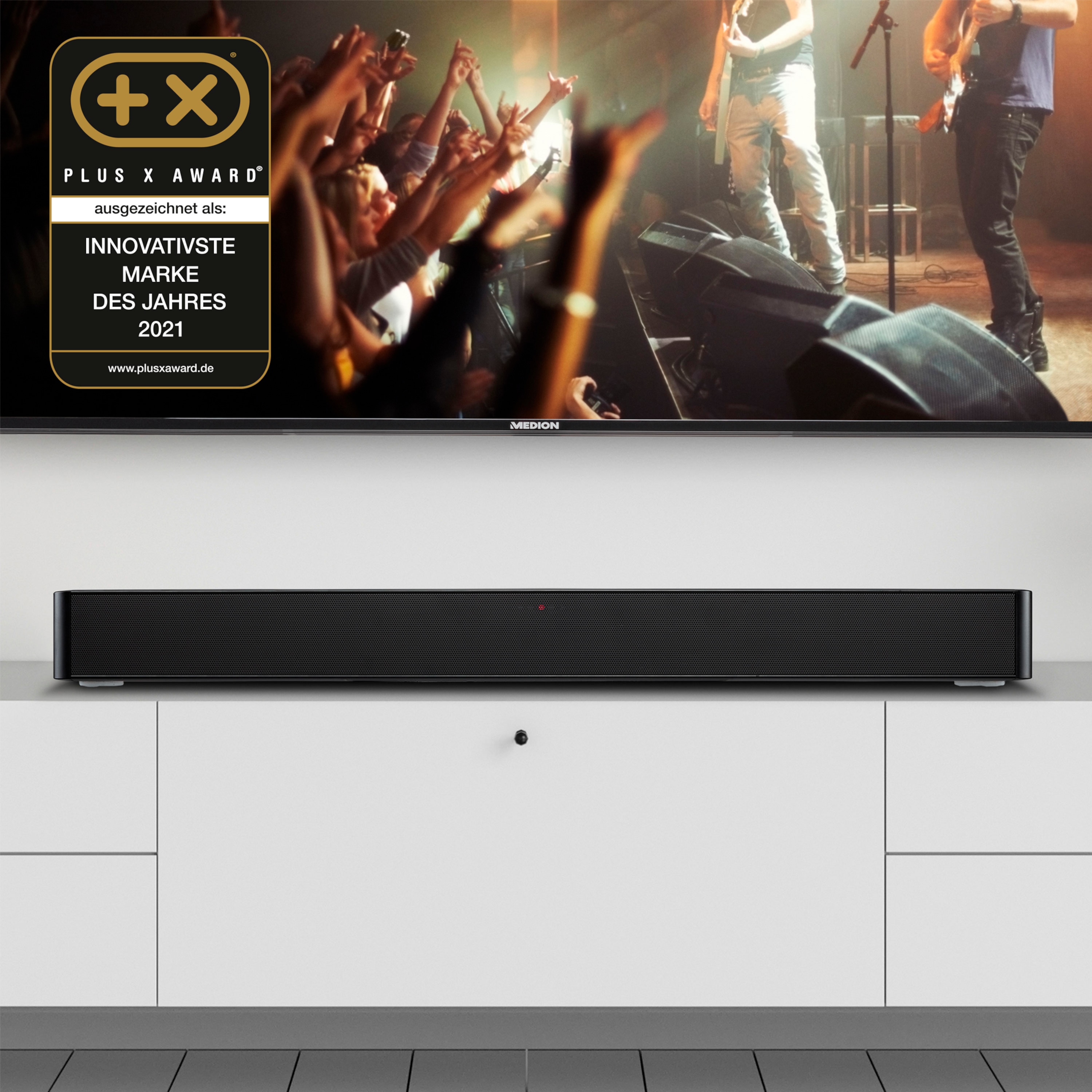 MEDION® LIFE® P61155 2.0 Soundbar, ideale Ergänzung zum TV bzw. Heimkino, kabellose Musikübertragung von Smartphone & Co via Bluetooth® 5.1, kompakte Soundbar mit Touch- & Fernbedienung