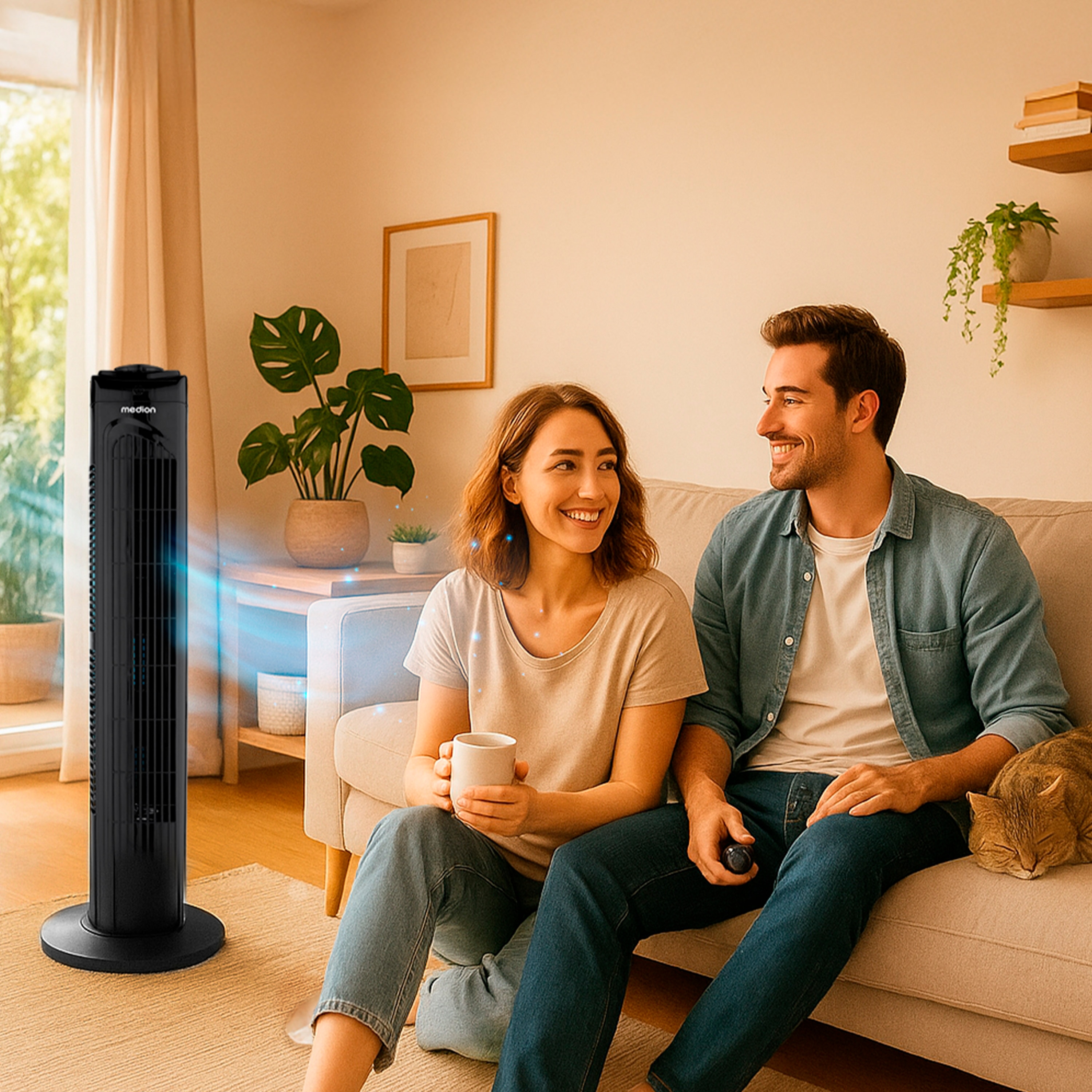 MEDION® LIFE E11 TF Turmventilator (MD 12067), 3 Geschwindigkeitsstufen, 45 Watt Leistung, Timerfunktion, inkl. Fernbedienung
