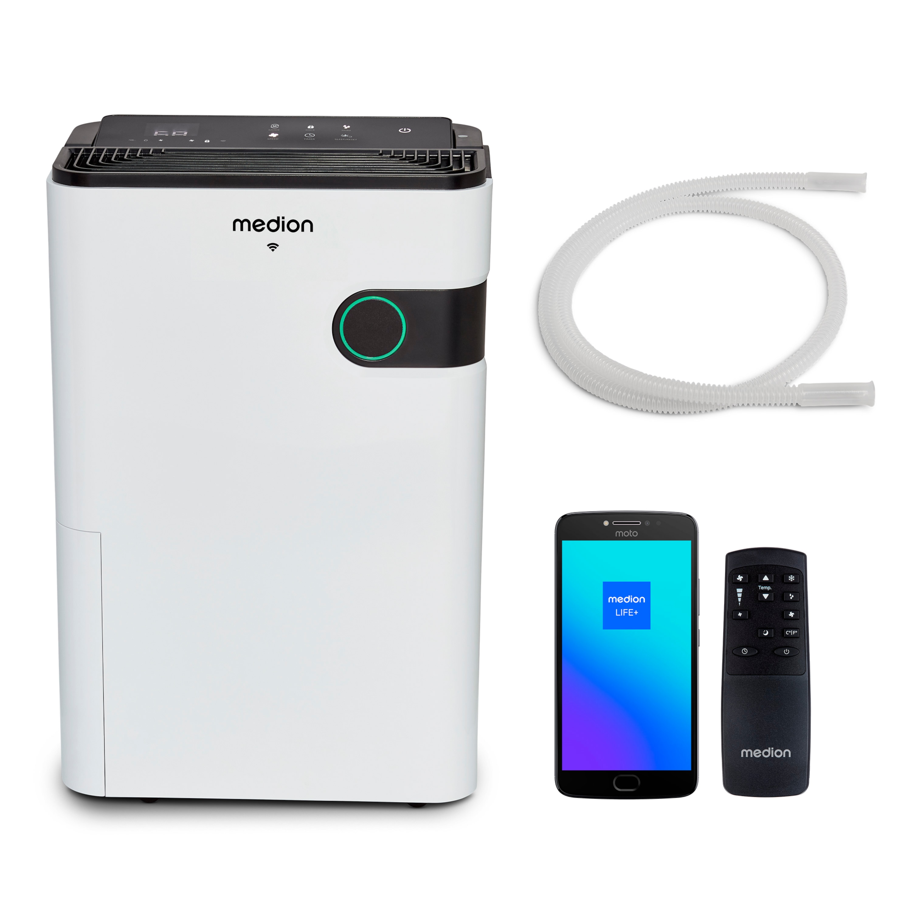 MEDION® Smarter Luftentfeuchter DH30 (MD12044), Steuerung per App, Leistung max. 280W, Volumen Wassertank ca. 5L, 2 Geschwindigkeitsstufen, Touch-Bedienung