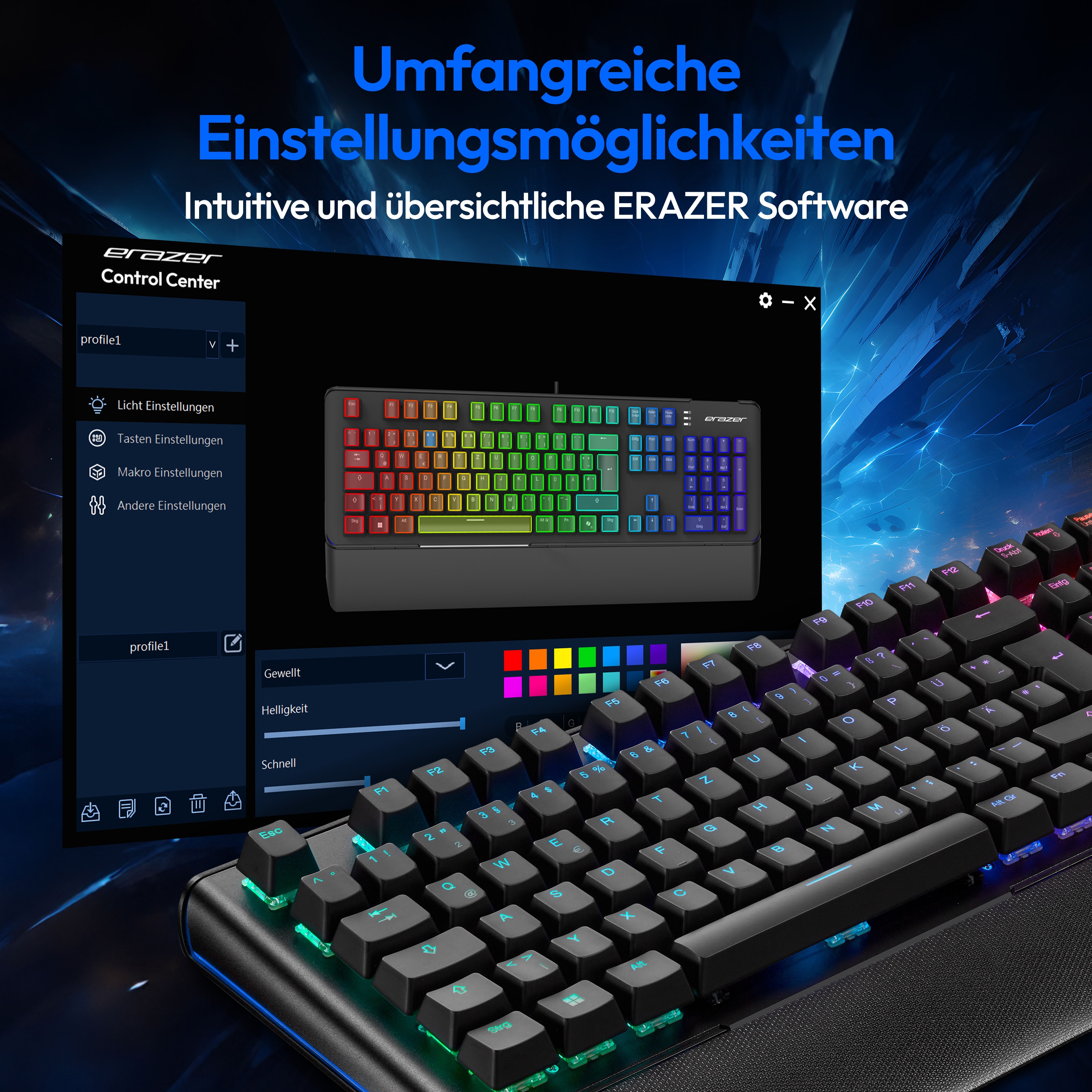 MEDION® ERAZER Supporter X20 mechanische Gaming Tastatur, extrem langlebige CHERRY MX RGB Red Switches, austauschbare Schalter und Tastenkappen, 100% Anti-Ghosting, RGB-Hintergrundbeleuchtung, hochwertige Oberfläche