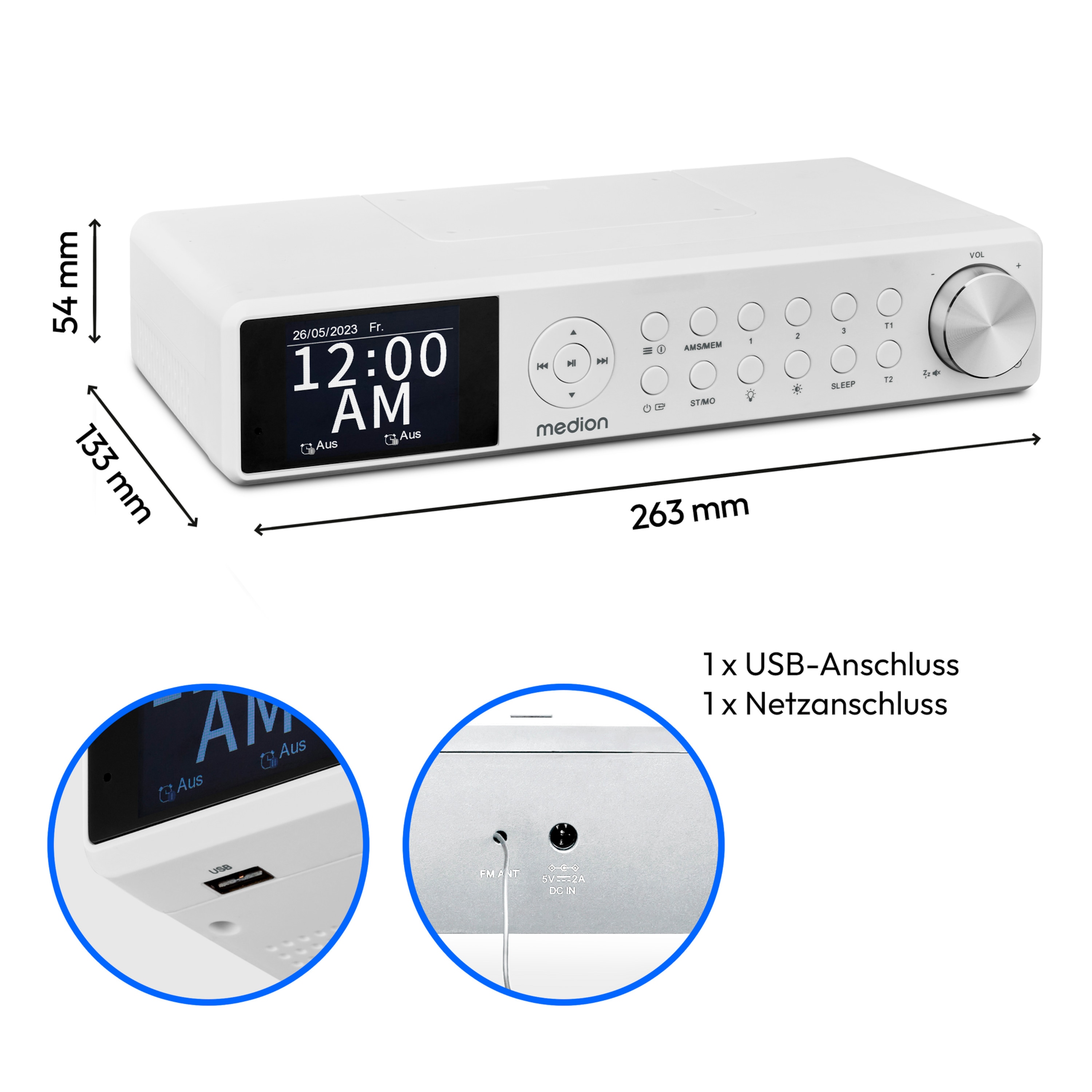 MEDION® LIFE® P66750 DAB+ Premium Küchenradio, 6,1 cm (2,4'') TFT-Farbdisplay, DAB+/PLL-UKW Radio, Bluetooth® 5.0, LED-Beleuchtung, 2 x 3 W RMS
