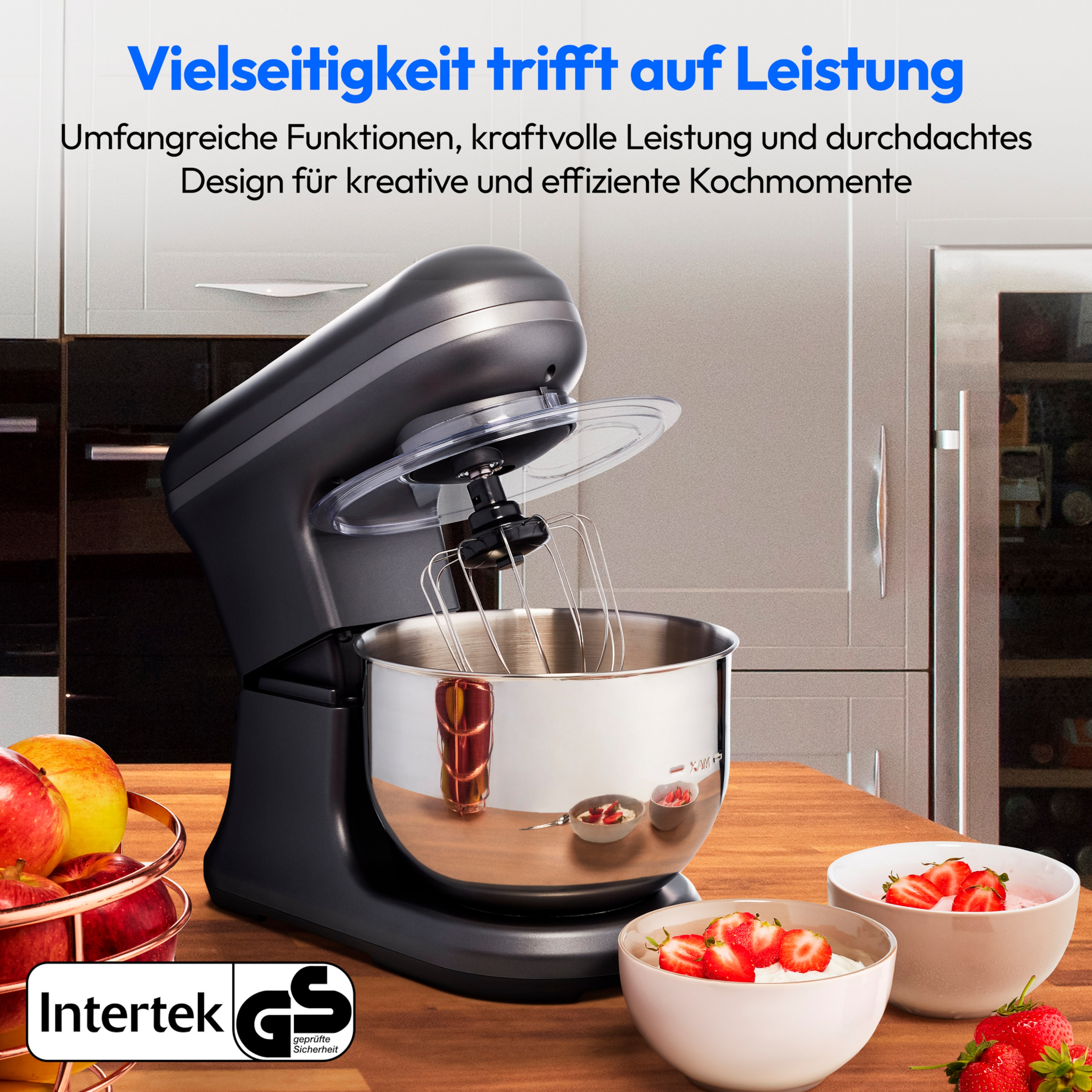 MEDION® LIFE® Digitale Küchenmaschine MD18420, 1.200 W, 8 Geschwindigkeitsstufen, Digitales Sensor-Touch-Display, inkl. Eisschüssel