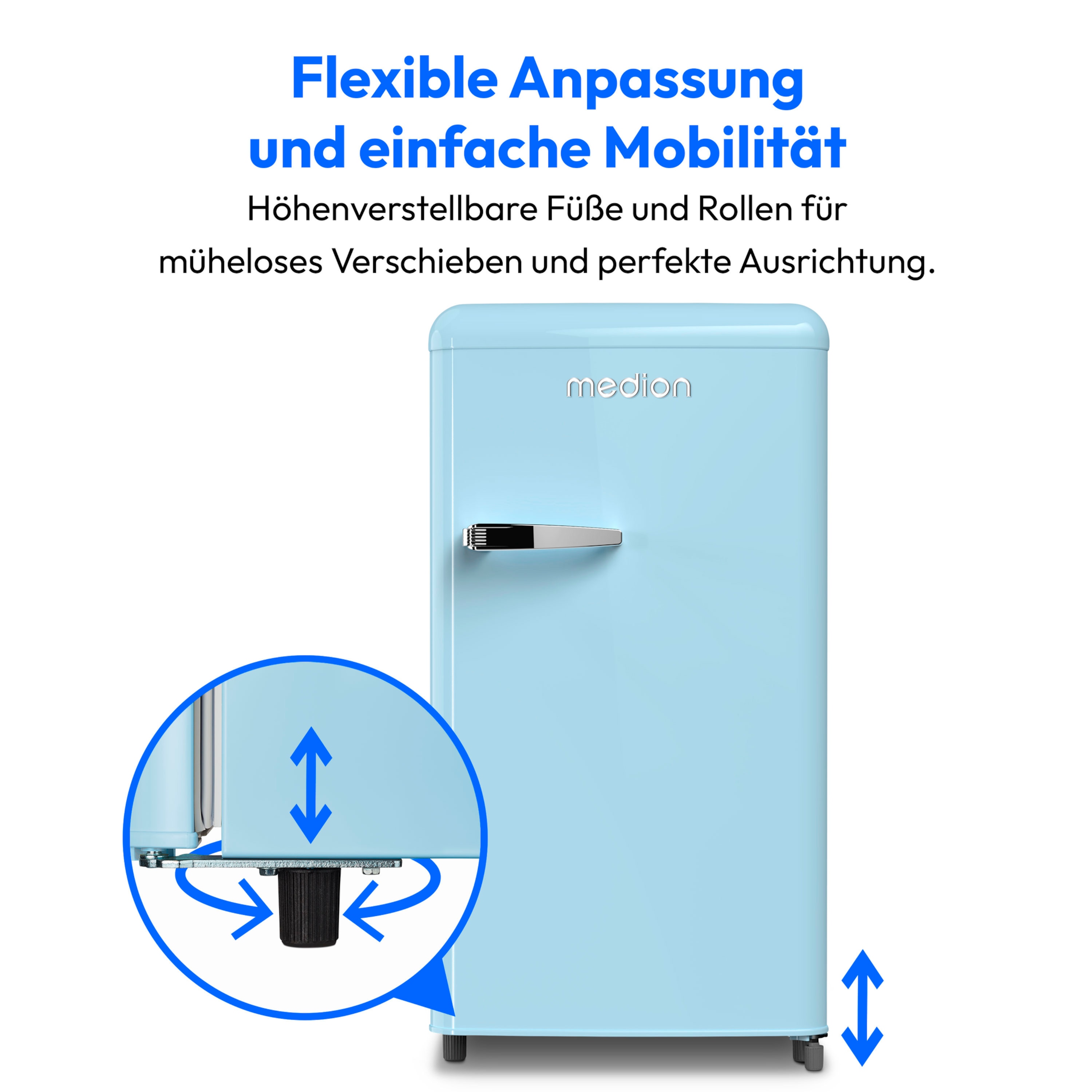 MEDION® LIFE® Retro-Kühlschrank MD 37800, 91 Liter Kühlraum, 38 dB, höhenverstellbare Füße, Energieverbrauch: 85 kWH/Jahr