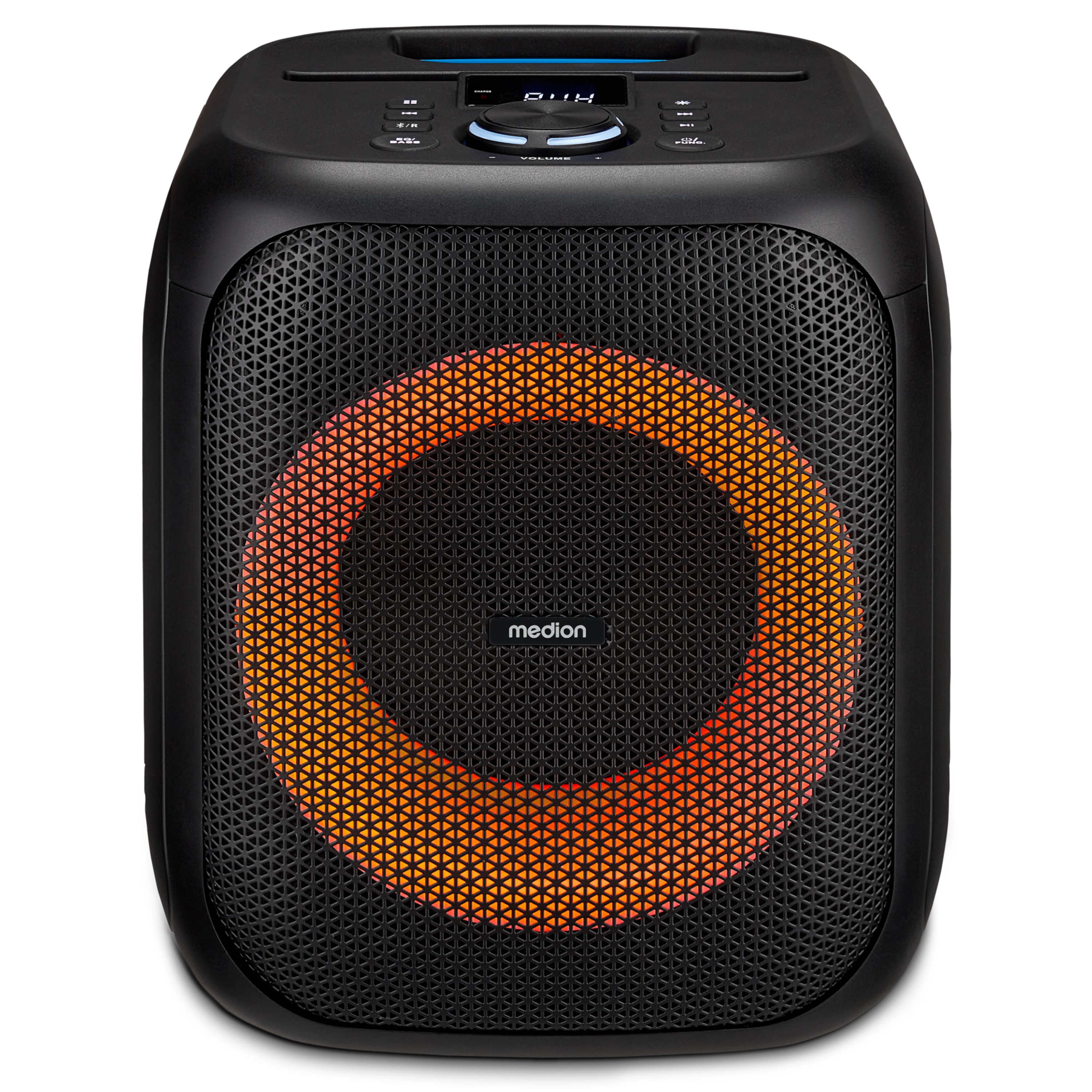 MEDION® LIFE® S61991 Partylautsprecher, tragbares Bluetooth®-Soundsystem. Bluetooth® 5.3 für kabellose Musikübertragung, verschiedene Lichteffekte, integrierter Akku, TWS-Funktion, 50 W RMS