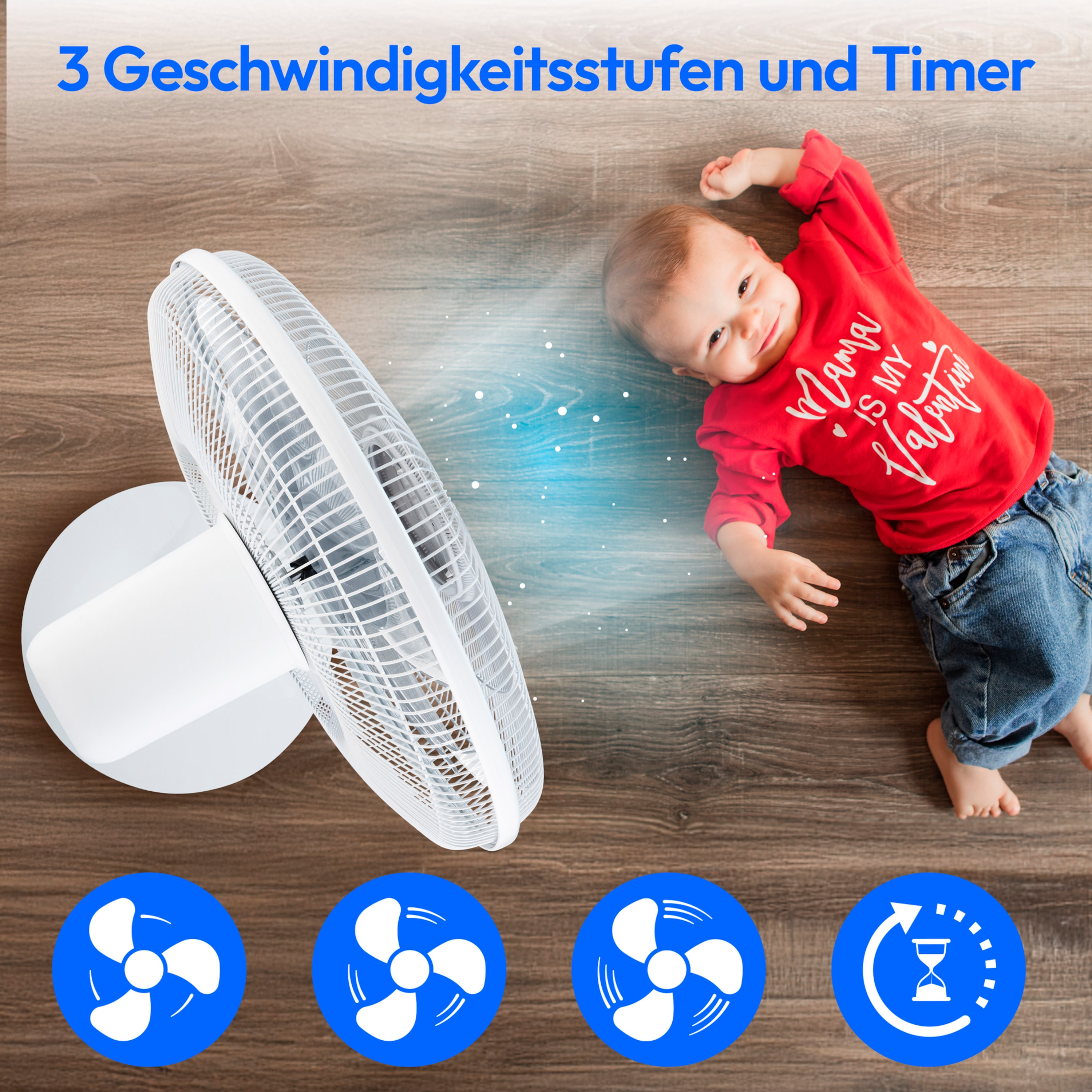 MEDION® LIFE P21 SF Standventilator mit Fernbedienung (MD 12069), 3 Geschwindigkeitsstufen, 3 Modi, verstellbare Höhe, 85° horizontale Oszillation, Timerfunktion