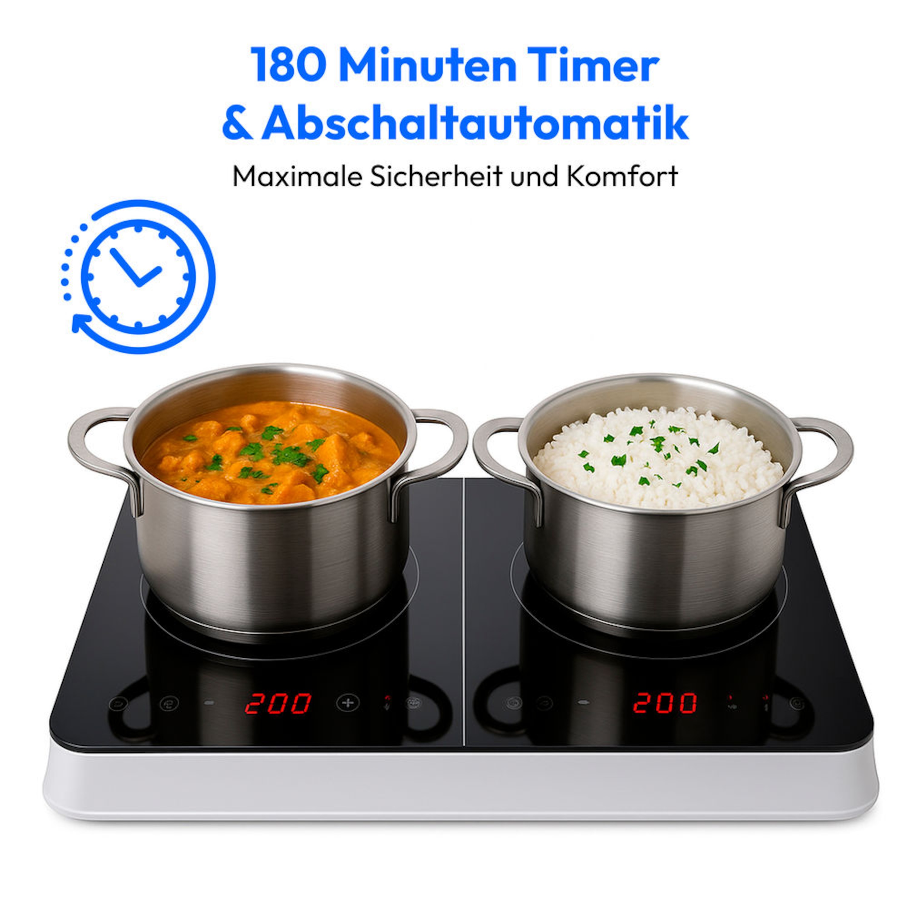 MEDION® LIFE® Doppel-Induktions- kochplatte   MD 18493, 3.500 Watt Induktionsleistung, 10 Temperaturstufen, 180 Min. Timer, Kristallglas-Oberfläche
