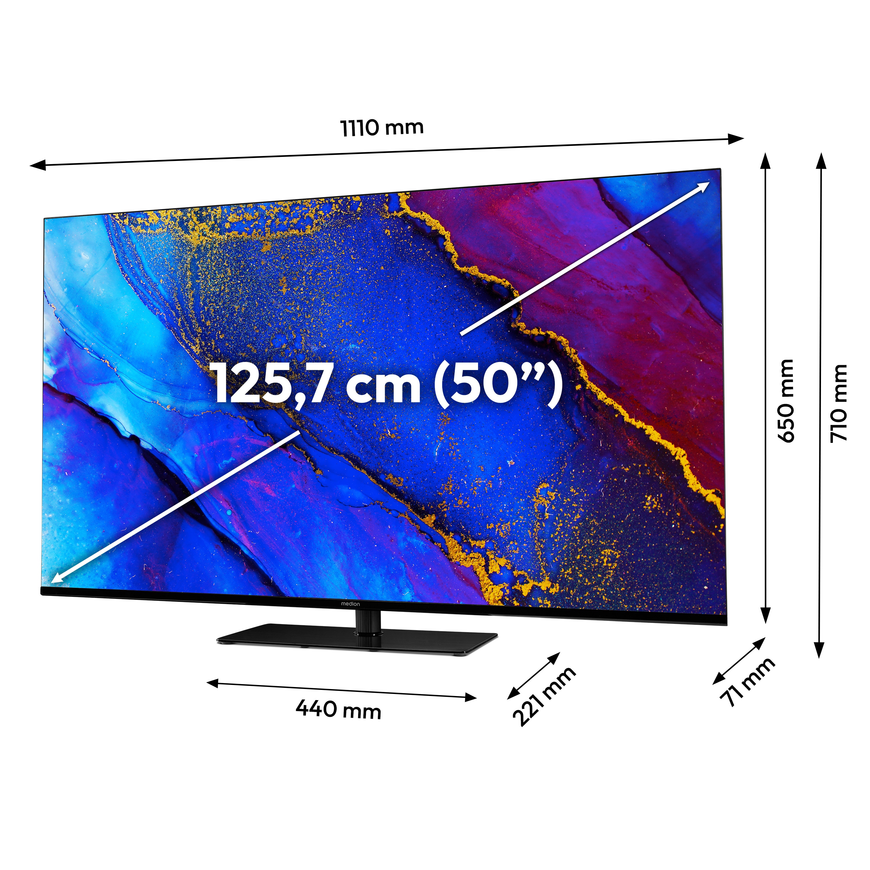 MEDION® LIFE® X8502501 (MD 850300) LCD Smart-TV, 125,7 cm (50'') Ultra HD Display, HDR, Dolby Vision®, MEMC, PVR ready, VIDAA App Store, NETFLIX, Disney+, Paramount+ & Amazon Prime Video App, Bluetooth®, DTS X, Dolby Atmos®, HD Triple Tuner