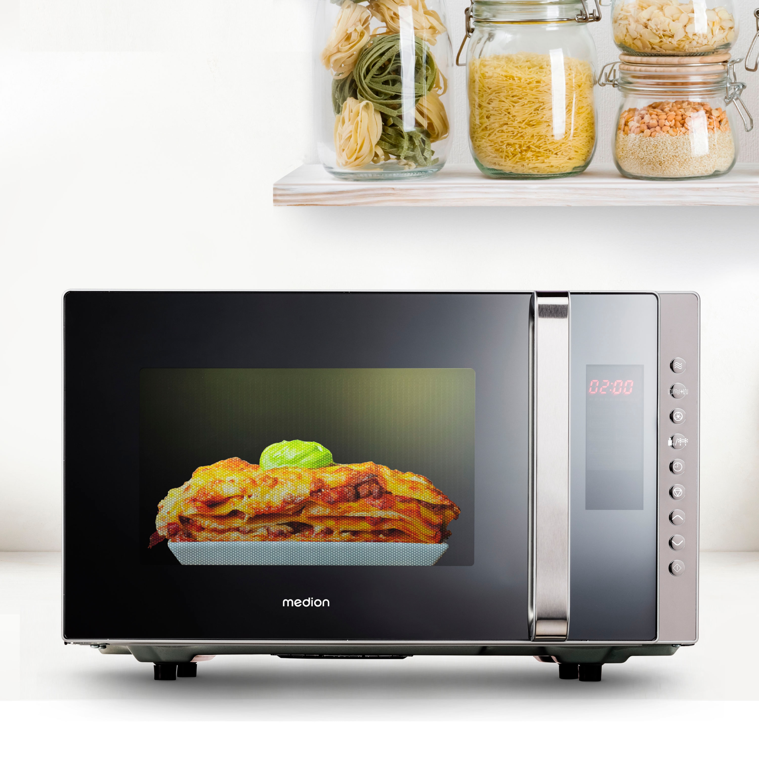 MEDION® LIFE® 3in1 Mikrowelle MD 17495, Kombination aus Mikrowelle, Grill und Ofen, 10 Automatikprogramme, edles Design