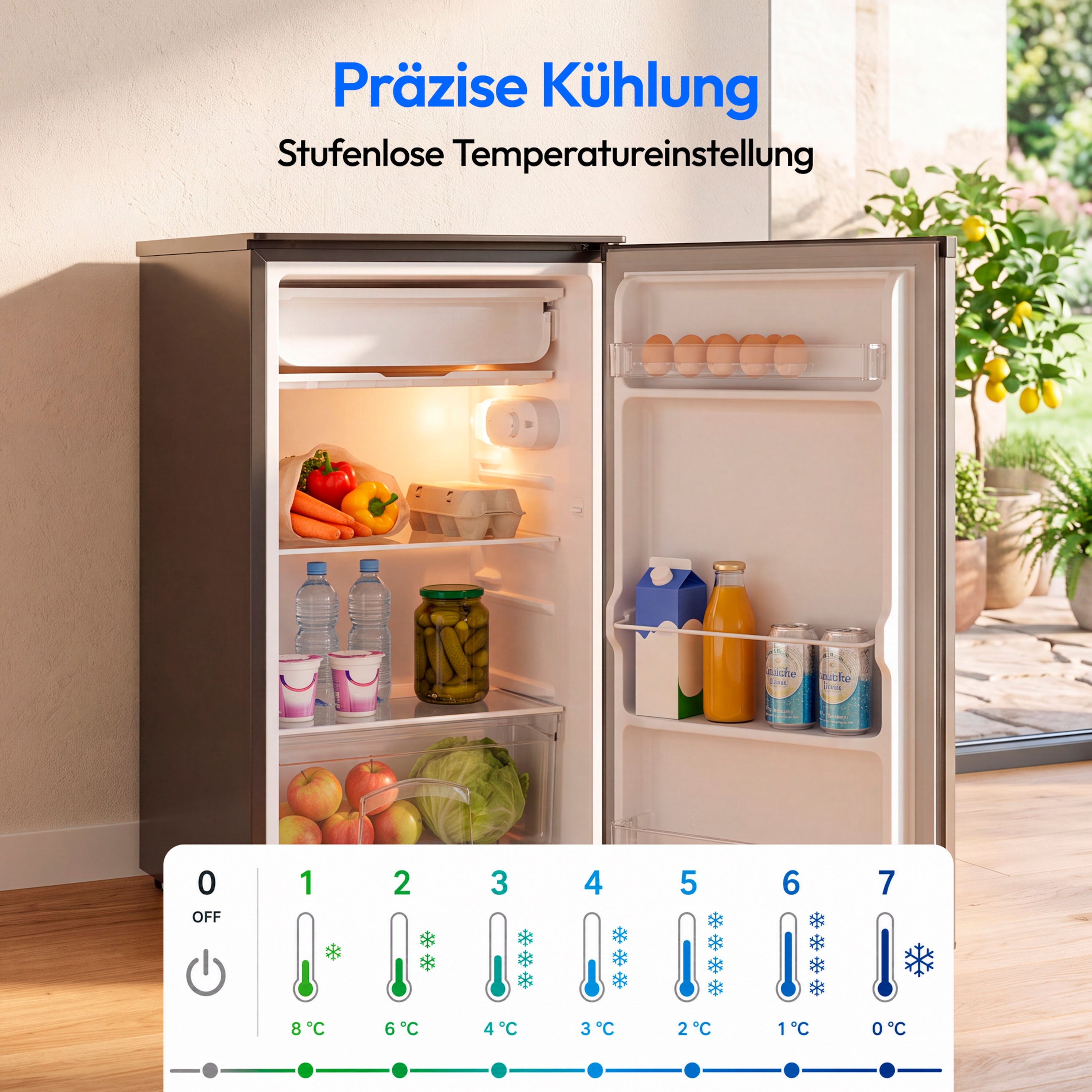 MEDION® LIFE Kühlschrank mit Eiswürfelfach MD 370033 Anthrazit, 90 L Gesamt-Nutzinhalt (Kühlteil 80 L & Eiswürfelfach 10 L), wechselbarer Türanschlag, geringer Geräuschpegel