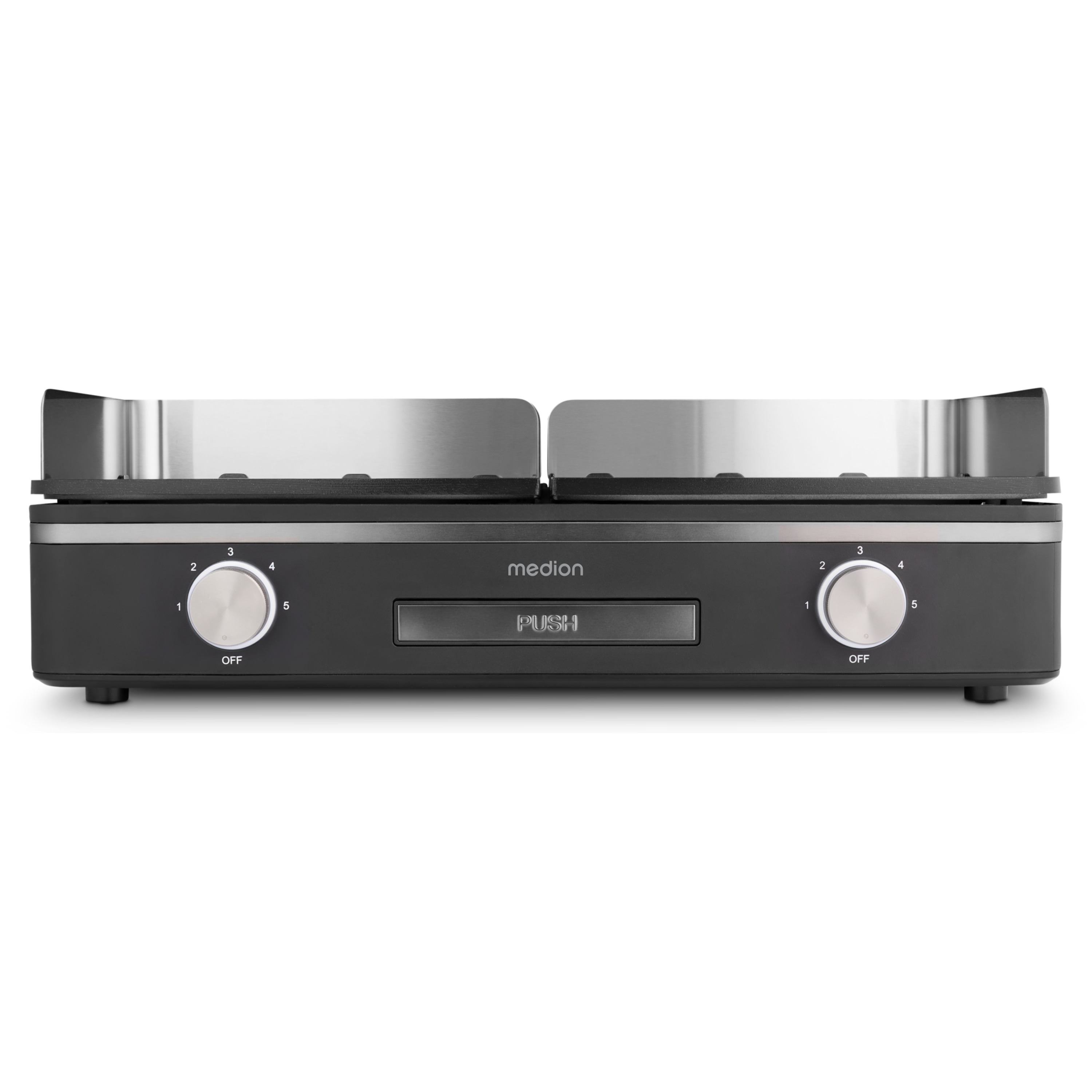 MEDION® LIFE Tischgrill mit Dual-Zonen-System (MD12027), 2,400 Watt, 2 abnehmbare Platten, LED-Statusanzeige (weiß, rot, grün), IPX4-Schutz