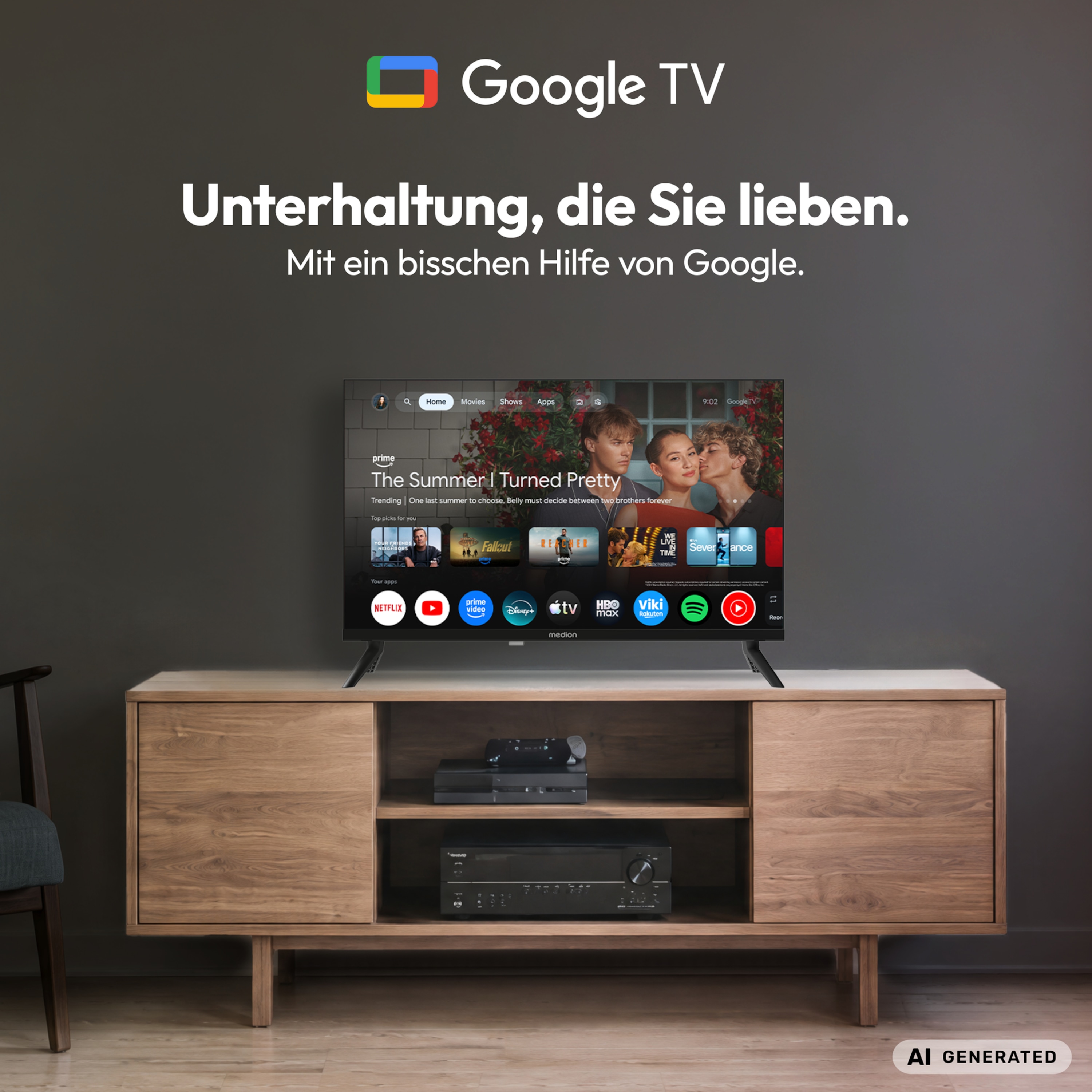 MEDION® LIFE MD 832103 Google TV™, 80 cm (32'') Full HD Display, PVR ready, HD Triple Tuner, Bluetooth®, App Store, Netflix, Disney+, Amazon Prime Video