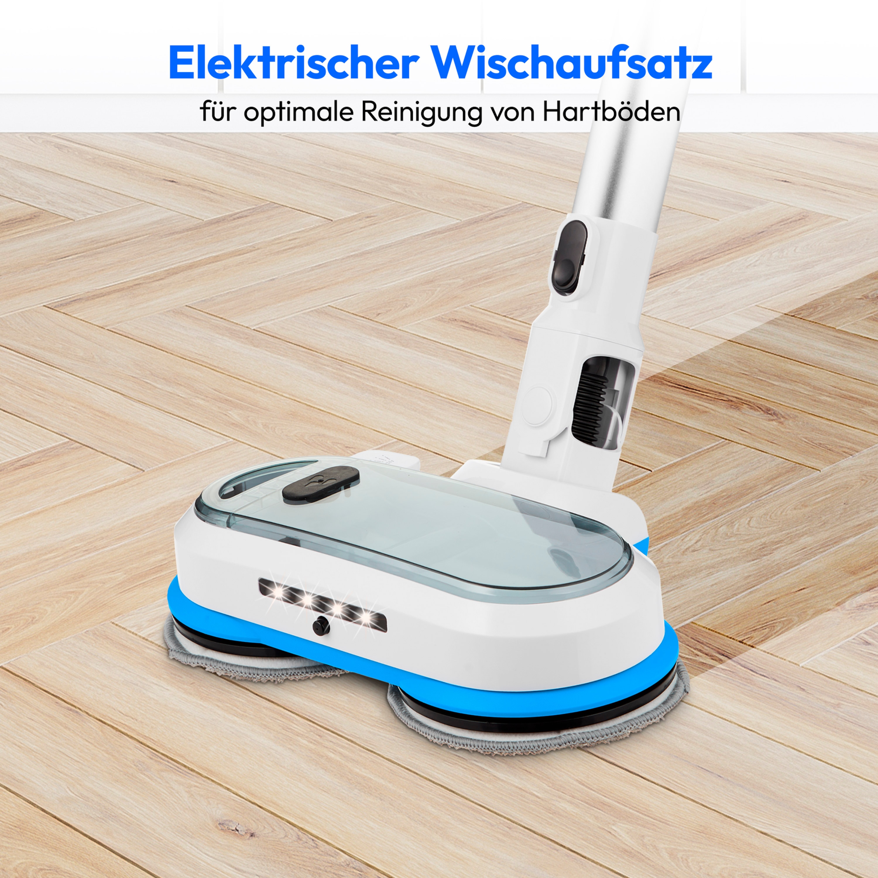 MEDION® P400 W+ Akku-Stielstaubsauger mit elektrischem Wischaufsatz, beutellose Zyklon-Technologie, max. Saugleistung 26 kPa, 700 ml Staubbehälterkapazität, inkl. Austauschakku, integriertes Zubehör und Ladestation