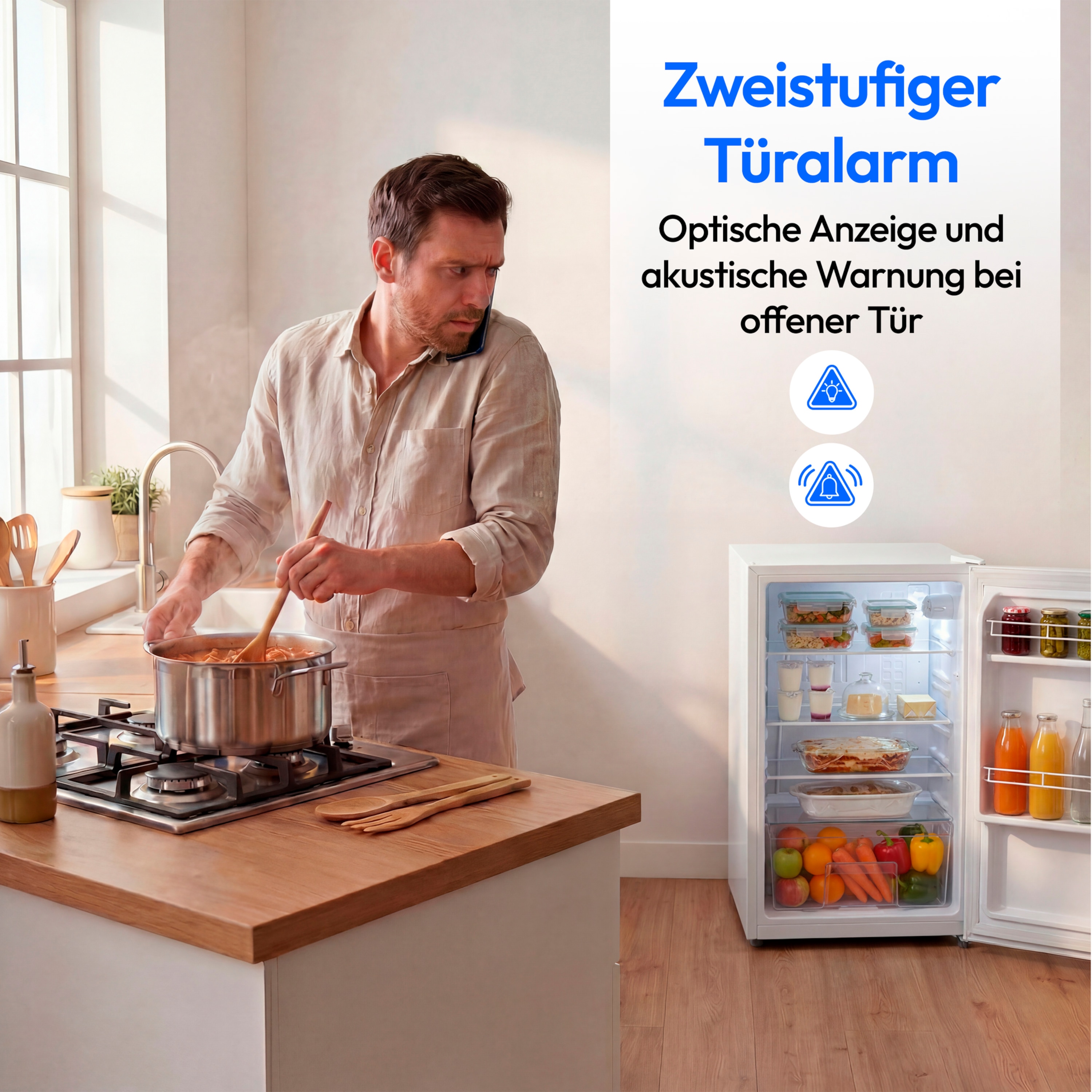 MEDION® LIFE Kühlschrank MD370009, 76 L Nutzinhalt, 3 Ablagen & 2 Türfächer, temperaturregulierbar (0–8 °C), wechselbarer Türanschlag, Energieklasse E