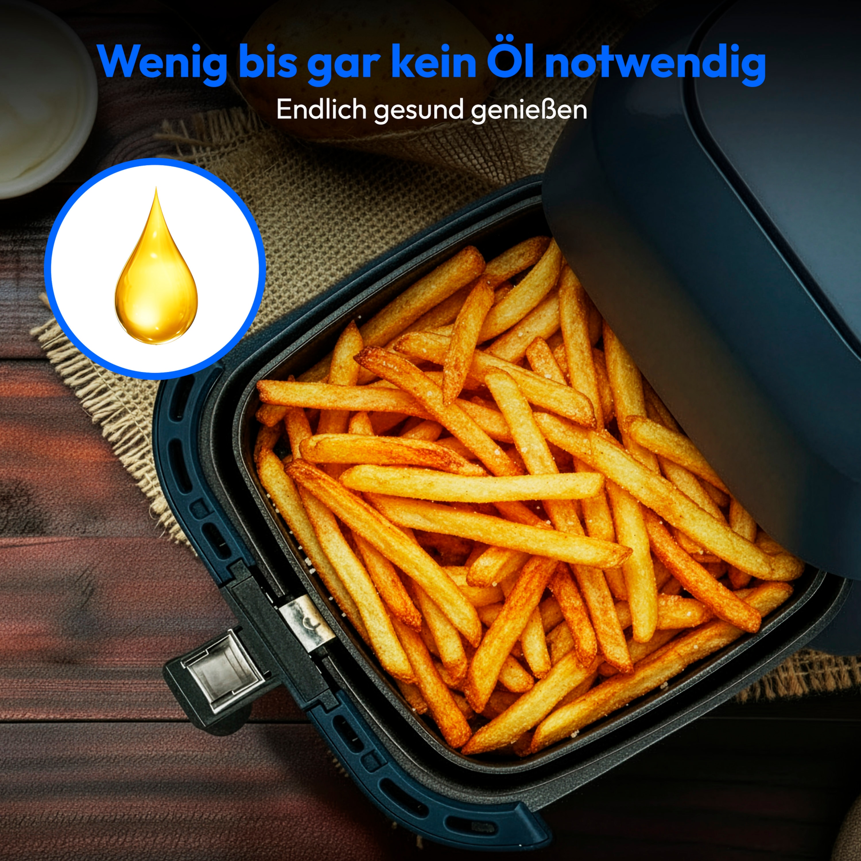 MEDION® LIFE® E40 XL Heißluftfritteuse MD 11740 matt grau, 100 Rezepte in der Life+ App, ölfreies Frittieren, 9 Automatikprogramme, 5,2 L Korbvolumen