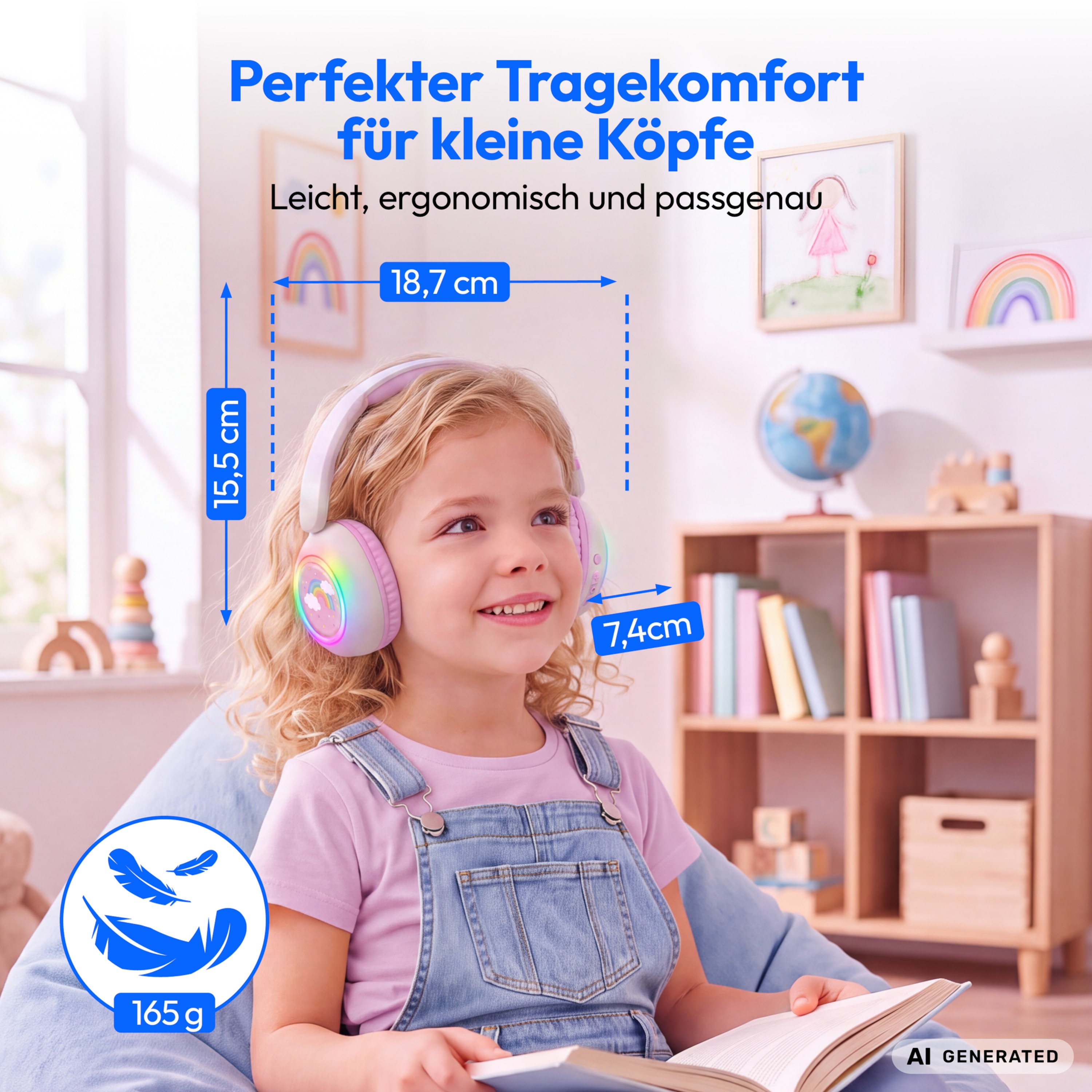 MEDION® LIFE HE-1 Kids Bluetooth Kinderkopfhörer, 3-stufiger Gehörschutz, bis zu 85 Std. Akkulaufzeit, MP3-Player, Bluetooth 5.4, AUX & microSD, LED-Lichtring, austauschbare Designs