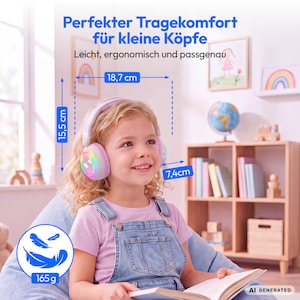 MEDION® LIFE HE-1 Kids Bluetooth Kinderkopfhörer, 3-stufiger Gehörschutz, bis zu 85 Std. Akkulaufzeit, MP3-Player, Bluetooth 5.4, AUX & microSD, LED-Lichtring, austauschbare Designs