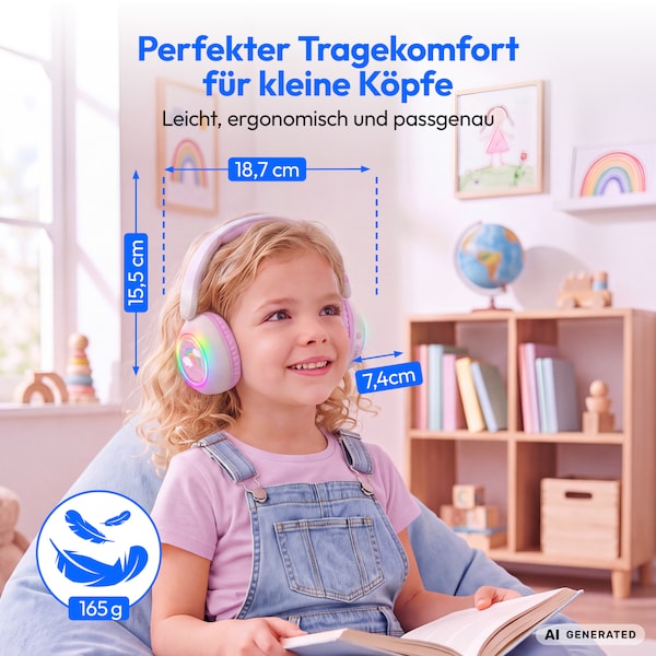 MEDION® LIFE HE-1 Kids Bluetooth Kinderkopfhörer, 3-stufiger Gehörschutz, bis zu 85 Std. Akkulaufzeit, MP3-Player, Bluetooth 5.4, AUX & microSD, LED-Lichtring, austauschbare Designs