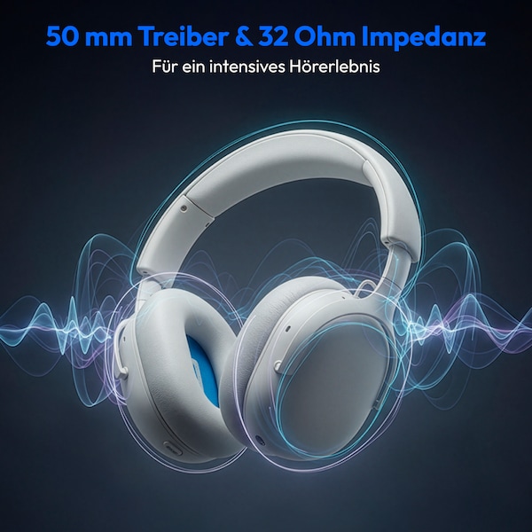 MEDION® Over Ear-Kopfhörer LIFE HX-1 Plus monochrom, bis zu 100 Stunden Akkulaufzeit, 5 EQ-Presets + 1 App-Preset, Feed Forward Noise Cancelling, Bluetooth® 6.0 wireless technology, IPX4 Spritzwasserschutz